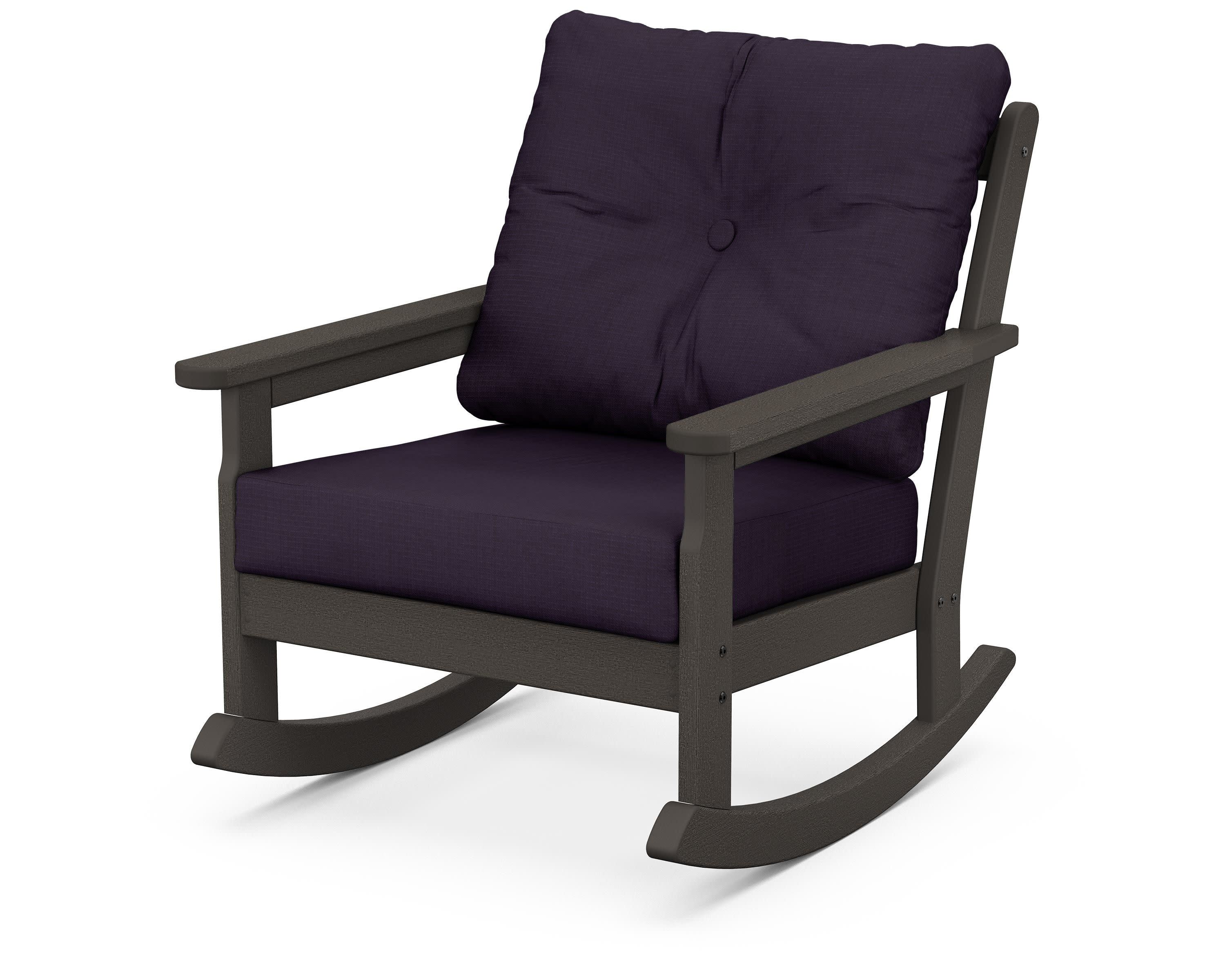 Vineyard Deep Seating Rocking Chair in Vintage Coffee / Navy Linen