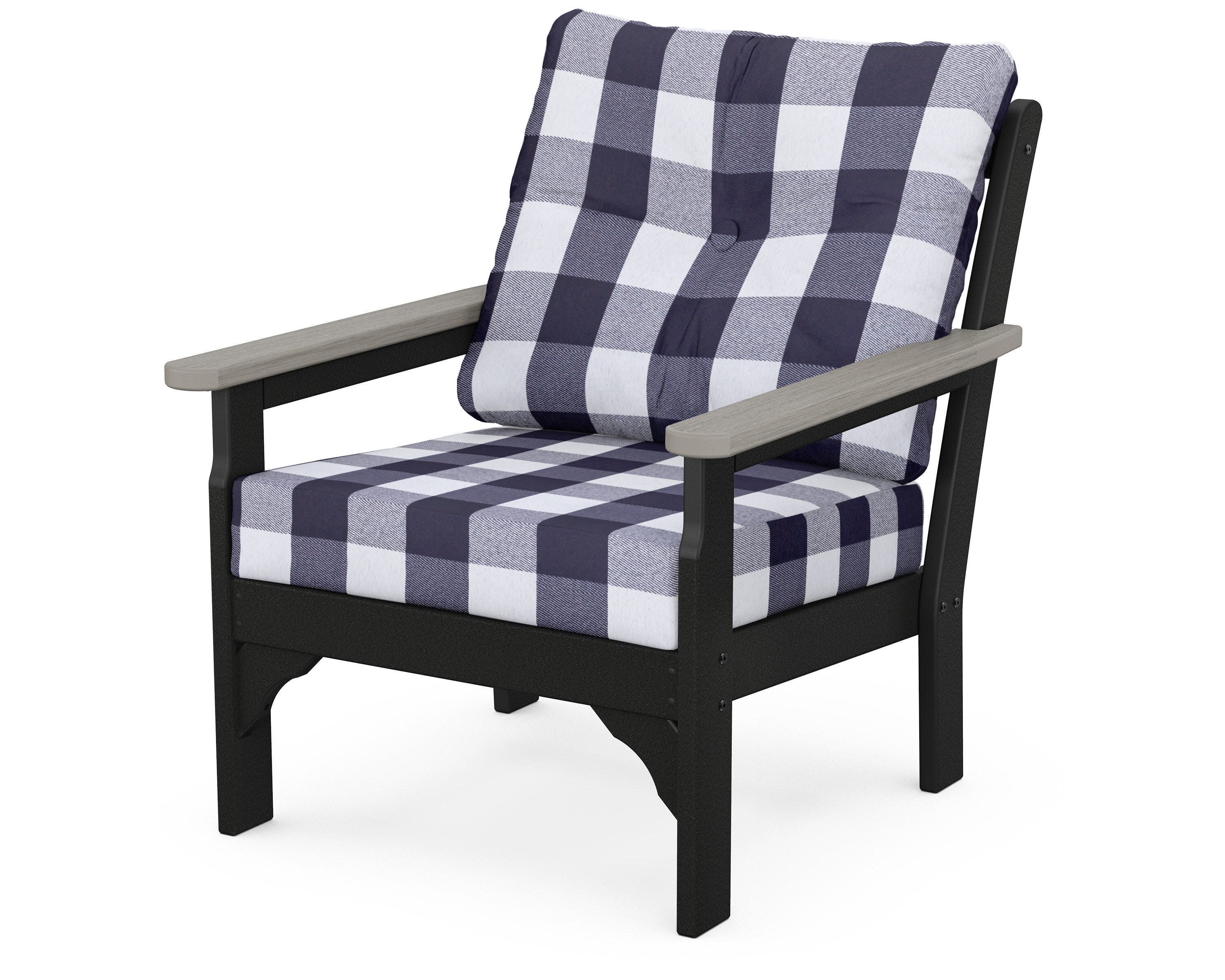 Vineyard Deep Seating Chair in Black / Driftwood / Buffalo Plaid Navy