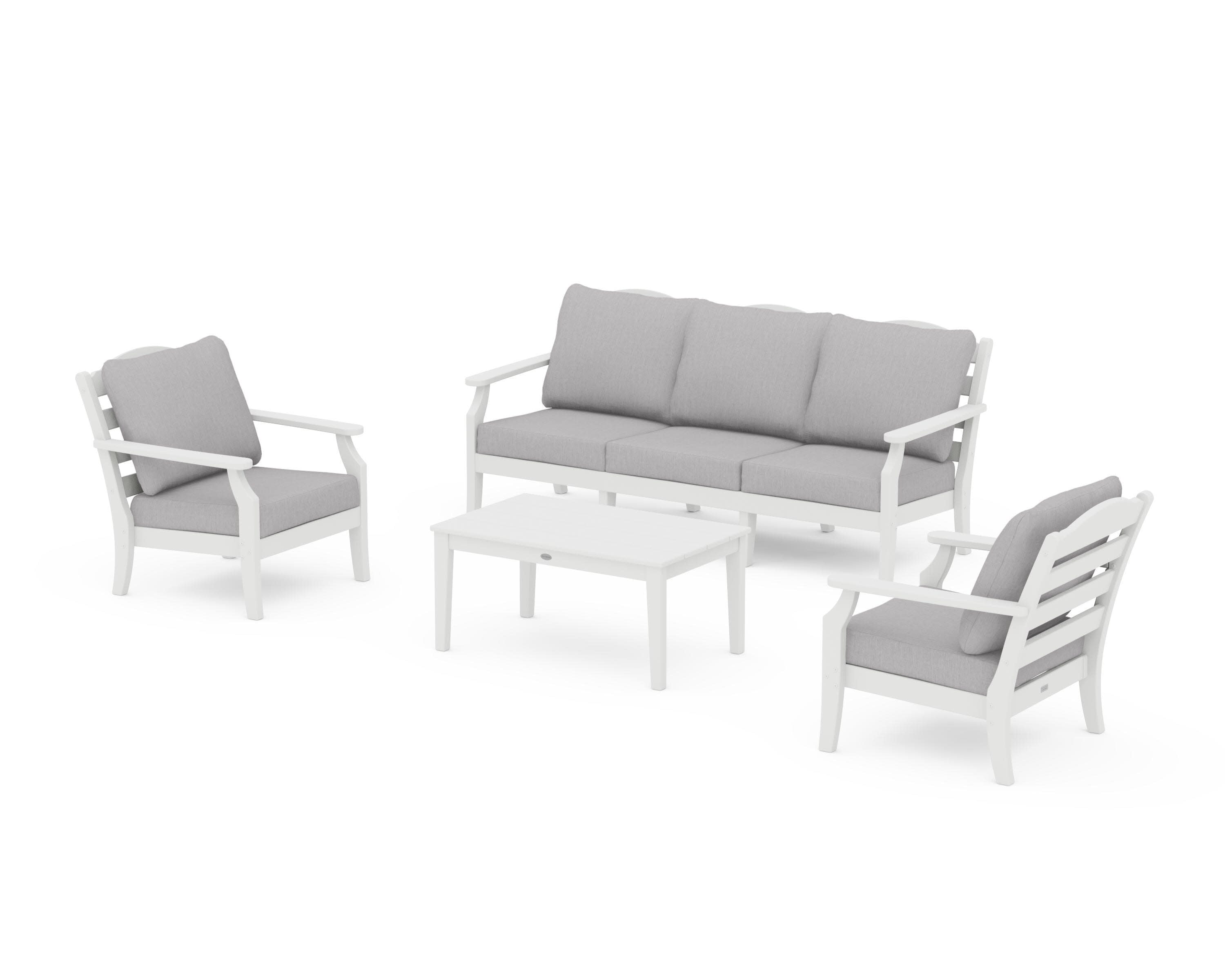 Savannah 4-Piece Deep Seating Set with Sofa in White / Granite
