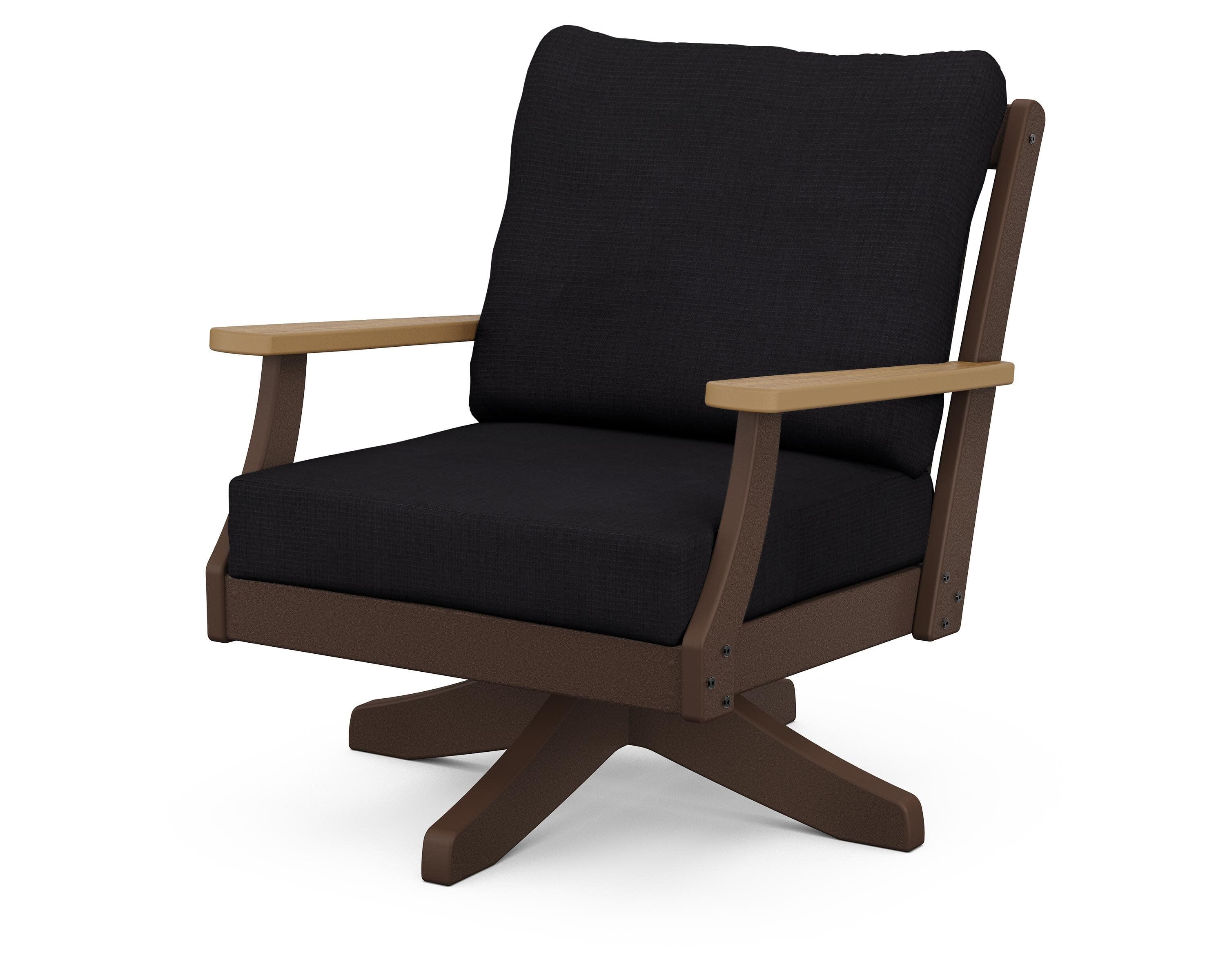 Braxton Deep Seating Swivel Chair in Mahogany / Natural / Midnight Linen