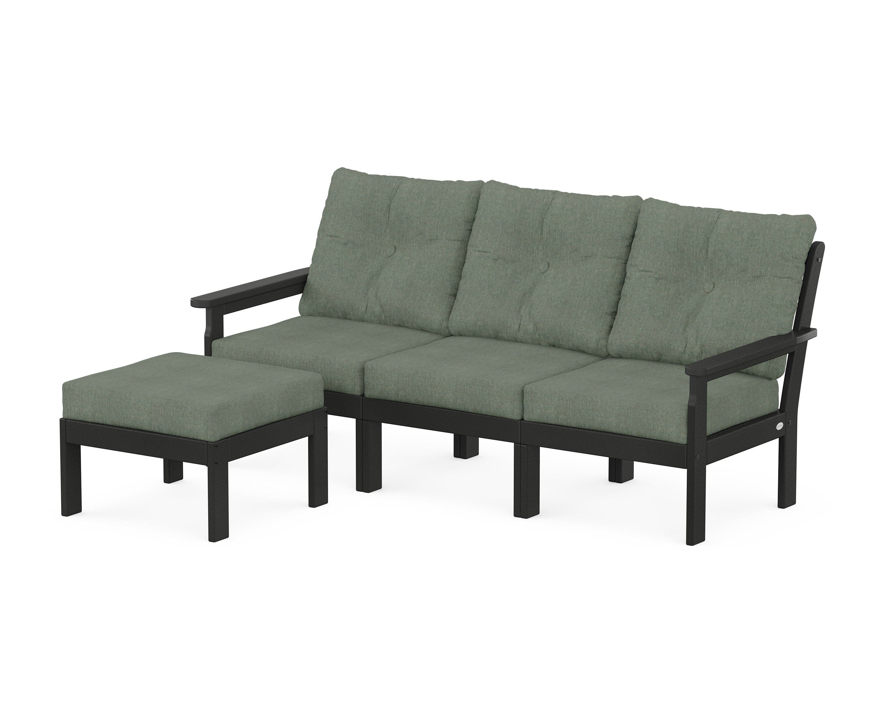 Vineyard 4-Piece Sectional with Ottoman in Black / Cast Sage