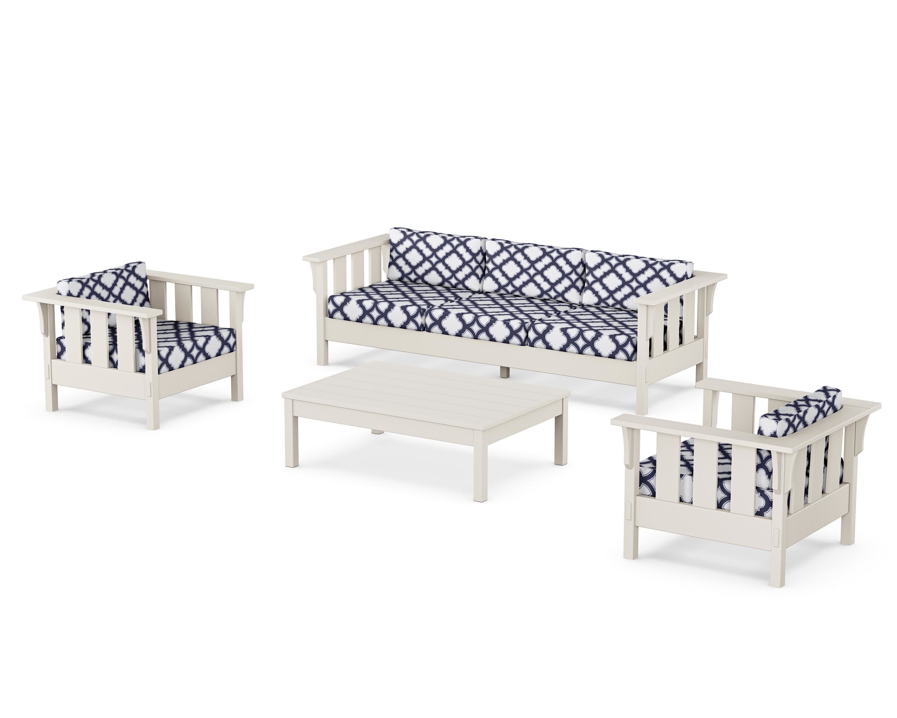 Acadia 4-Piece Deep Seating Set with Sofa in Sand / Trellis Navy
