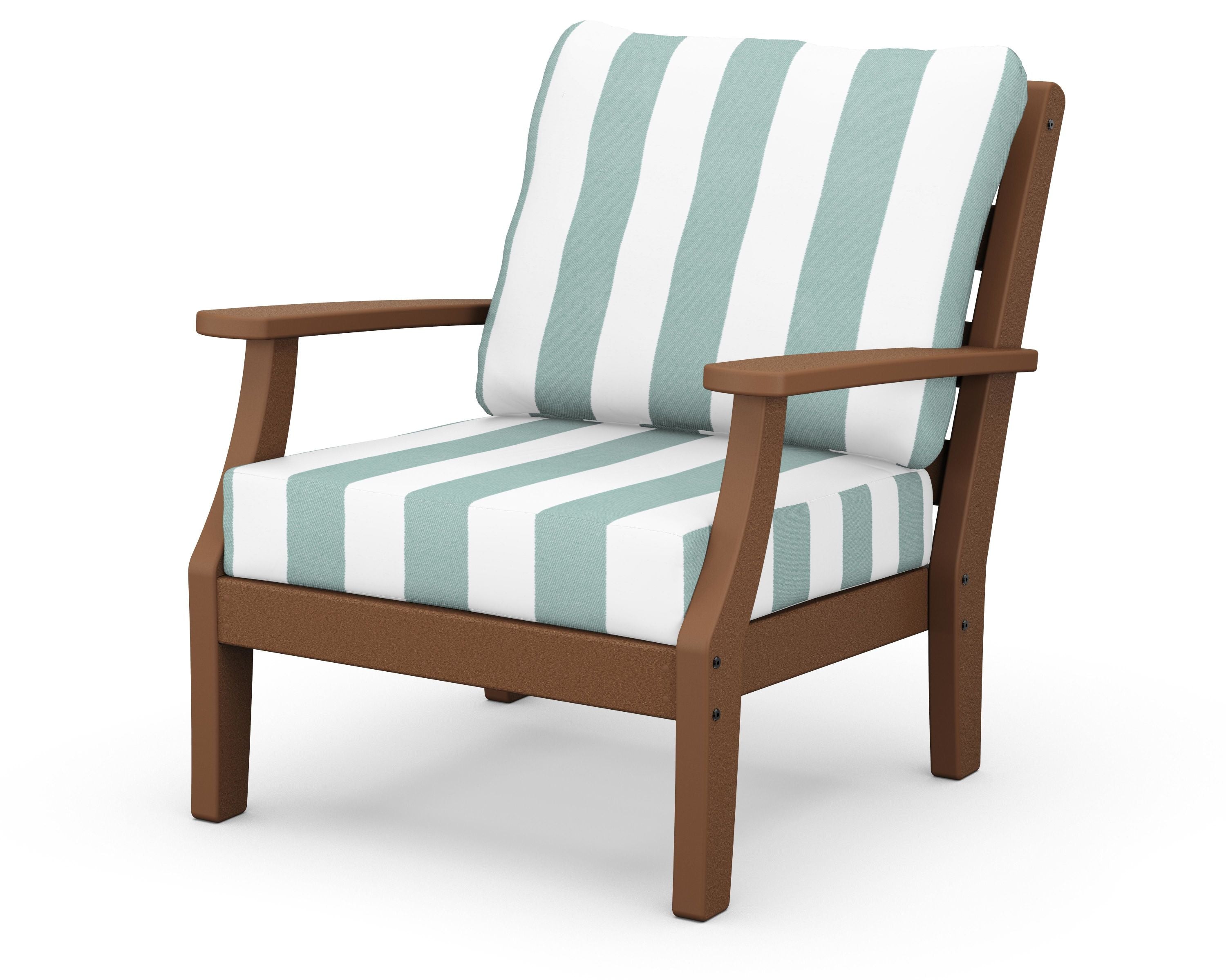 Chesapeake Deep Seating Chair in Teak / Cabana Stripe Glacier Spa