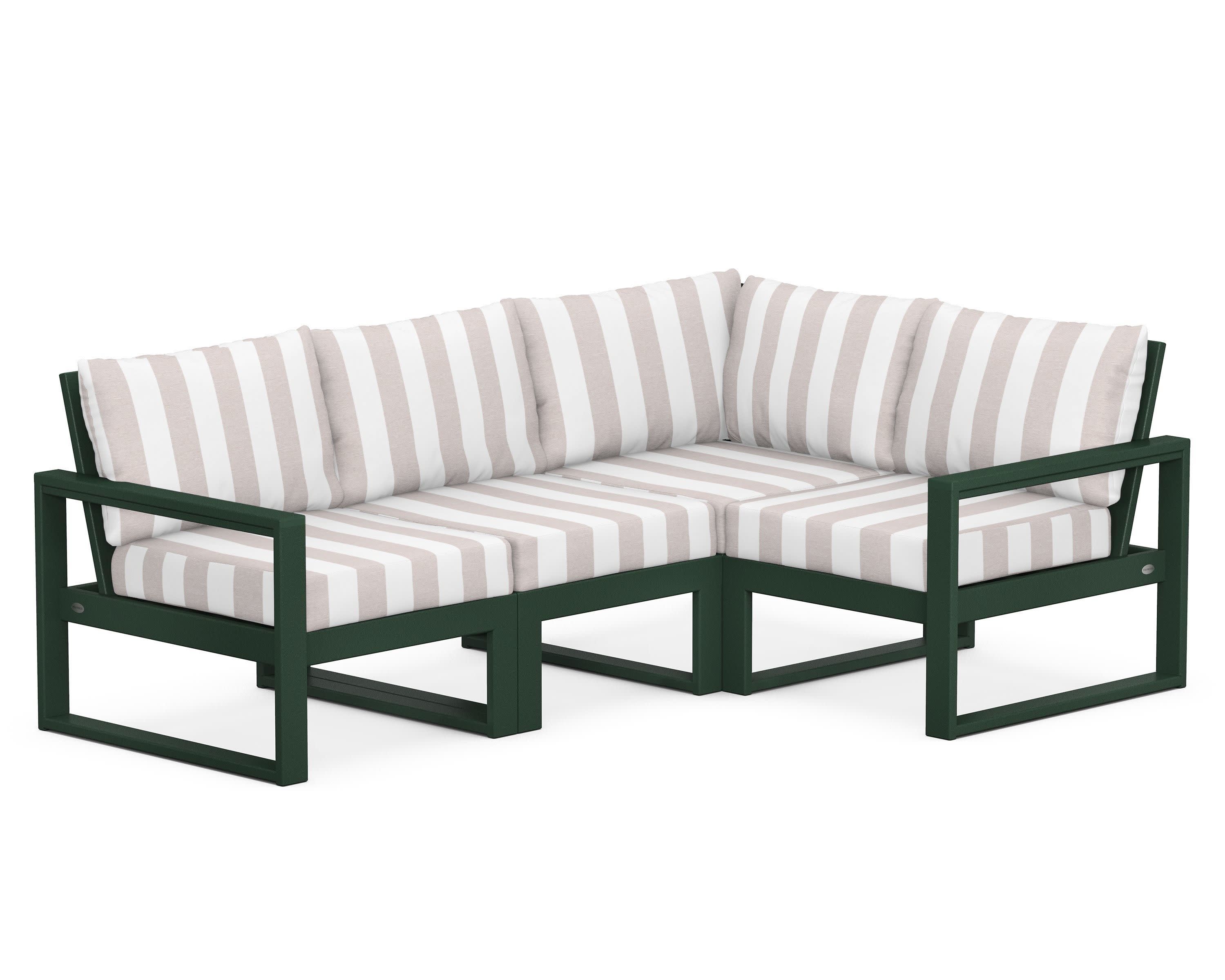 EDGE 4-Piece Modular Deep Seating Set in Green / Cabana Stripe Dune Burlap