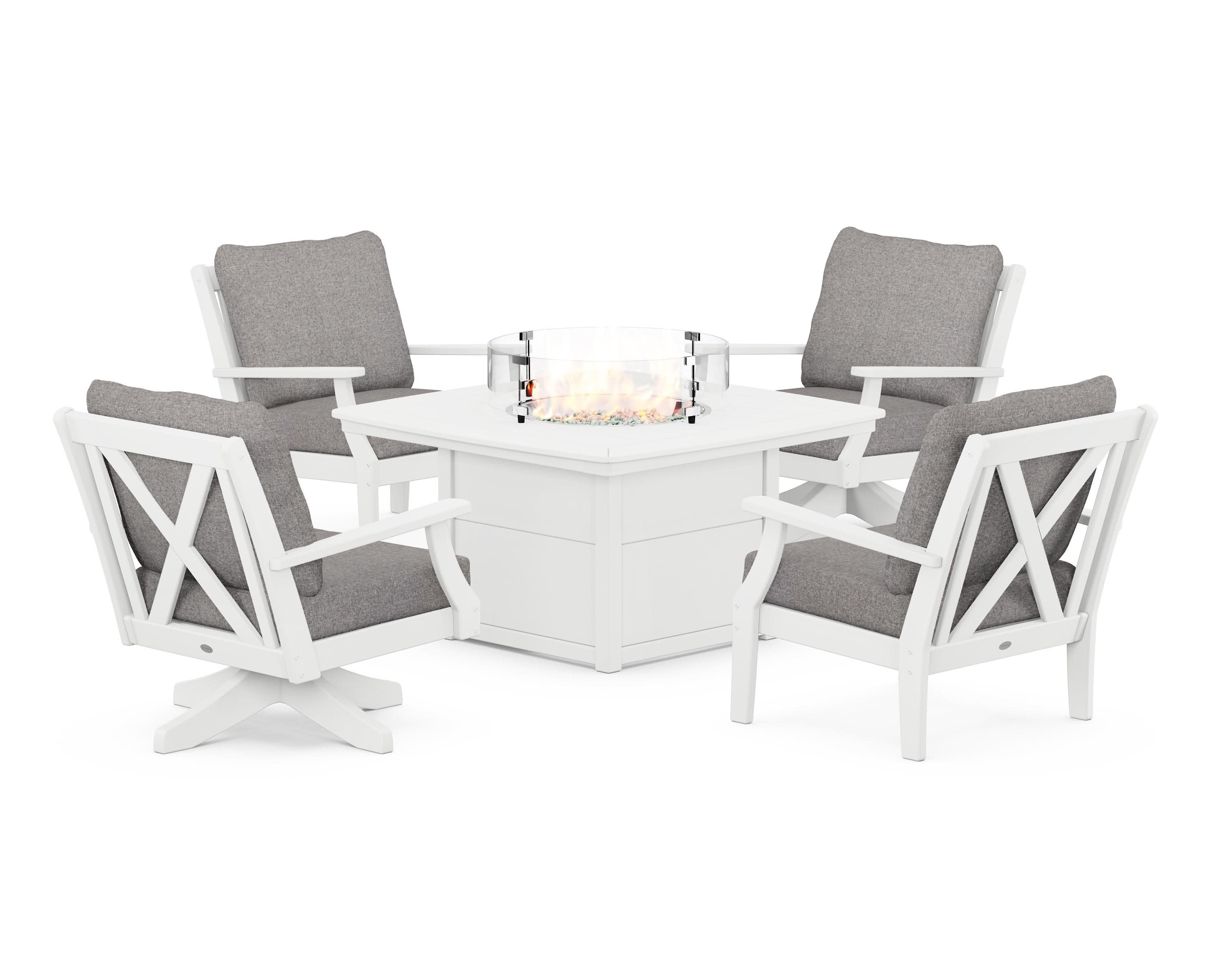 Braxton 5-Piece Deep Seating Set with Fire Table in White / Grey Mist