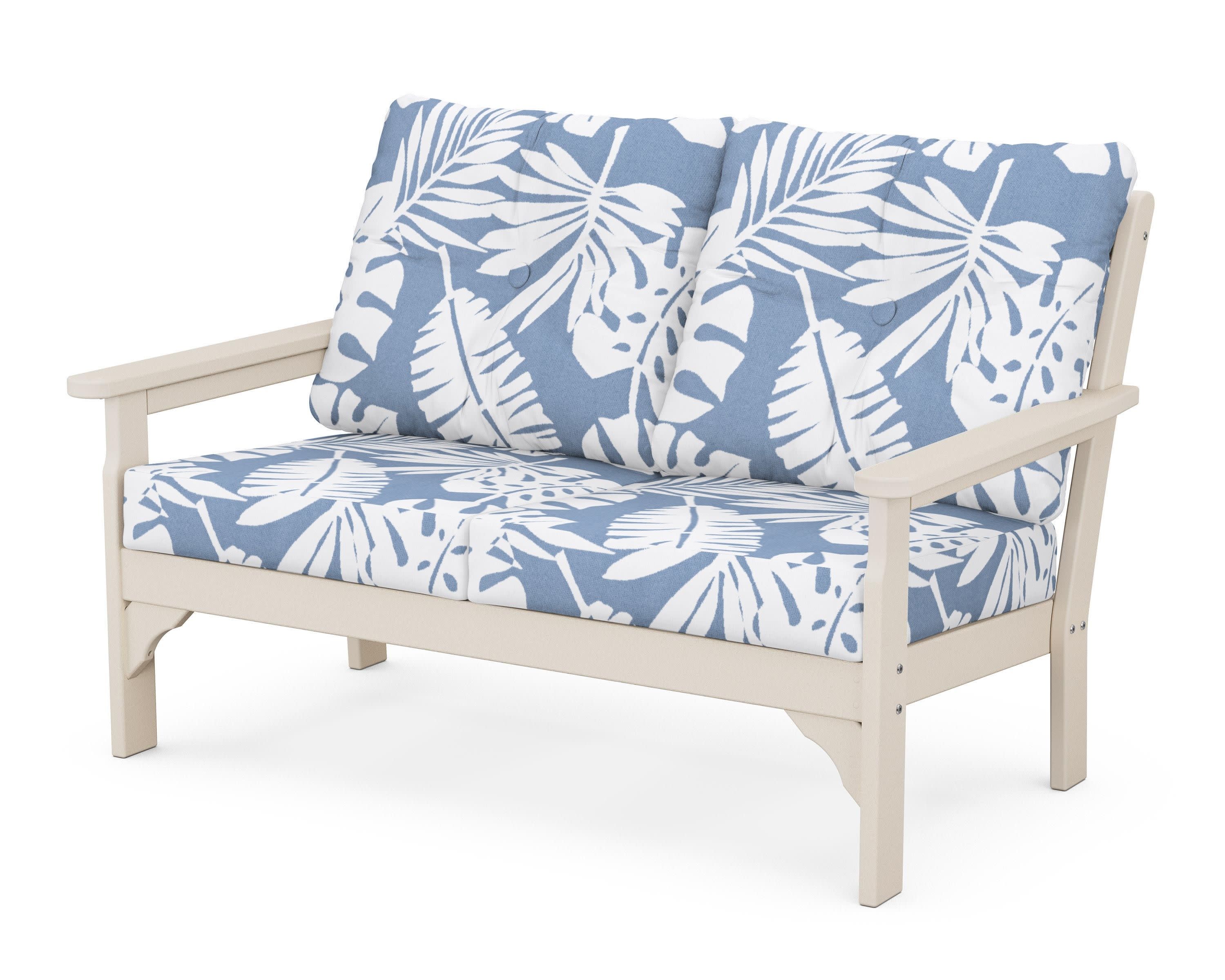 Vineyard Deep Seating Loveseat in Sand / Leaf Sky Blue