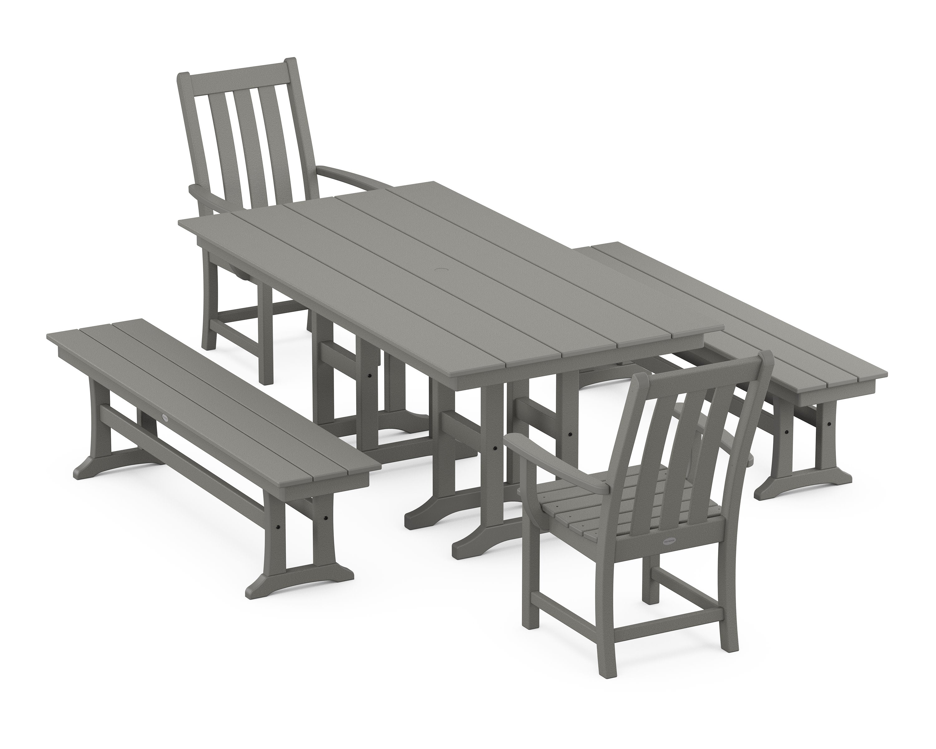 Vineyard 5-Piece Farmhouse Dining Set with Benches in Slate Grey