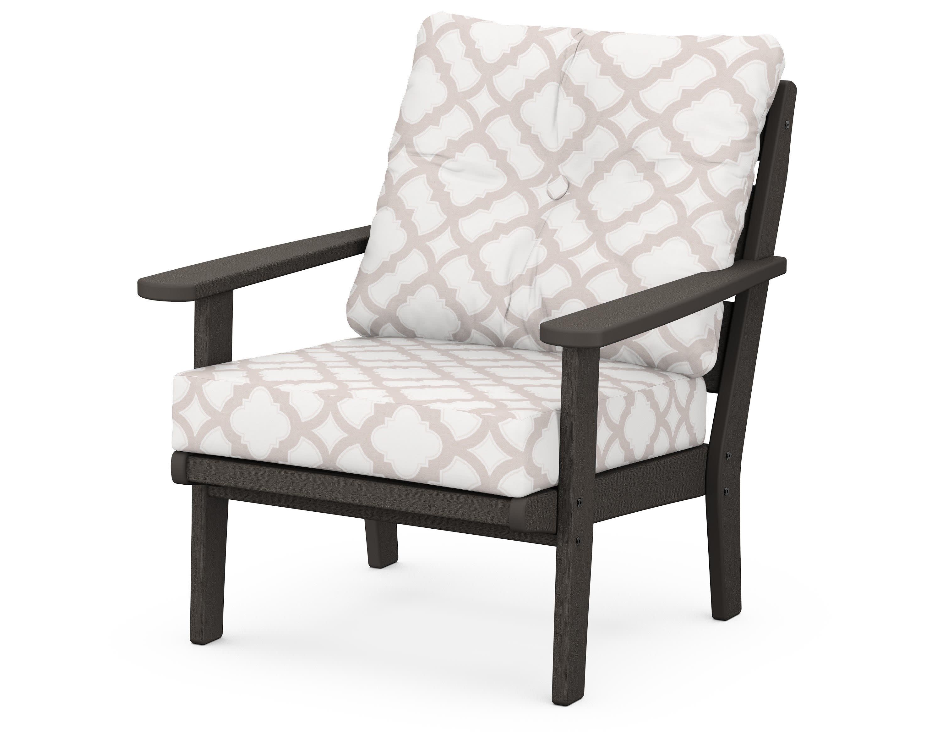 Lakeside Deep Seating Chair in Vintage Coffee / Trellis Dune Burlap