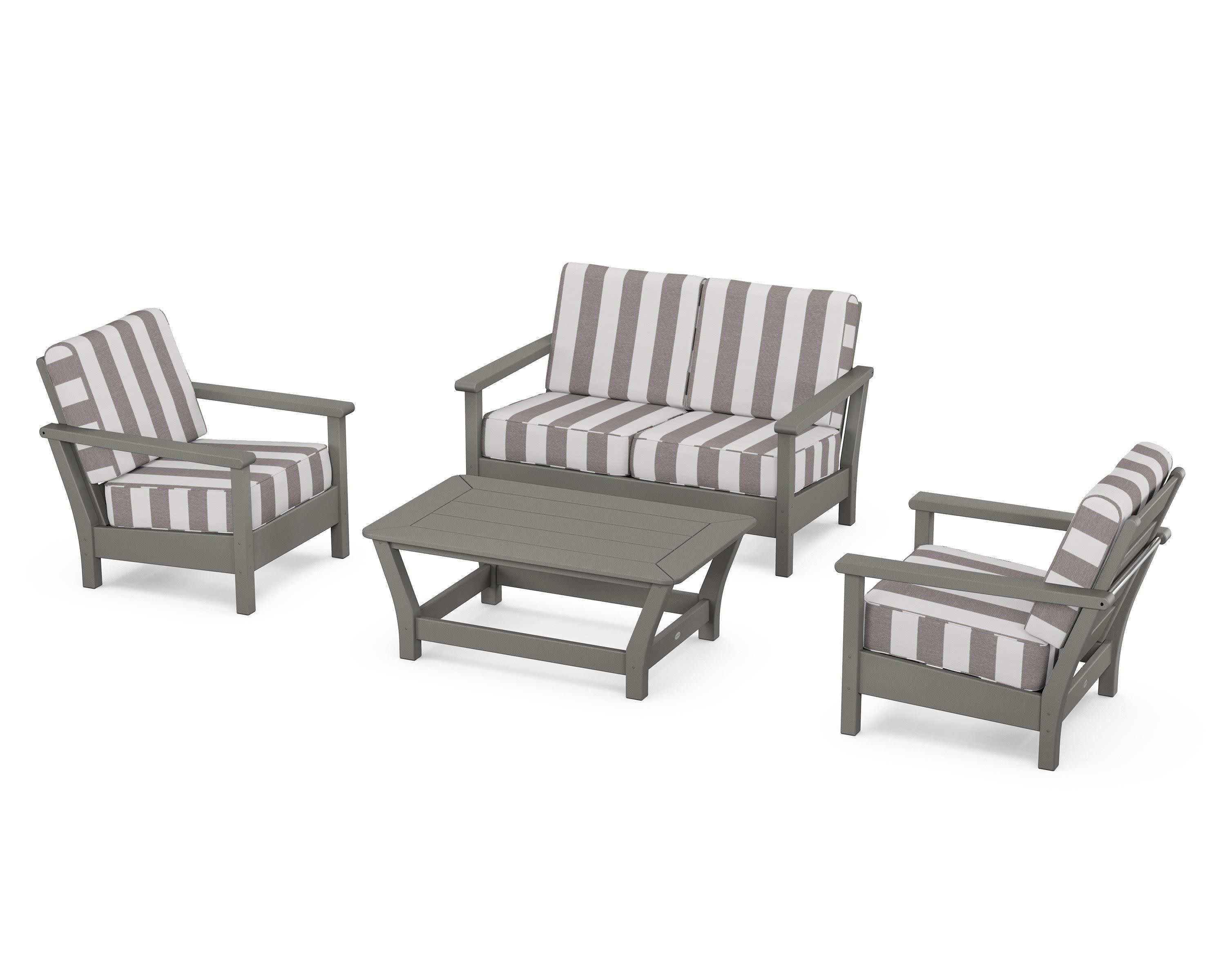 Harbour 4-Piece Deep Seating Set in Slate Grey / Cabana Stripe Grey Mist