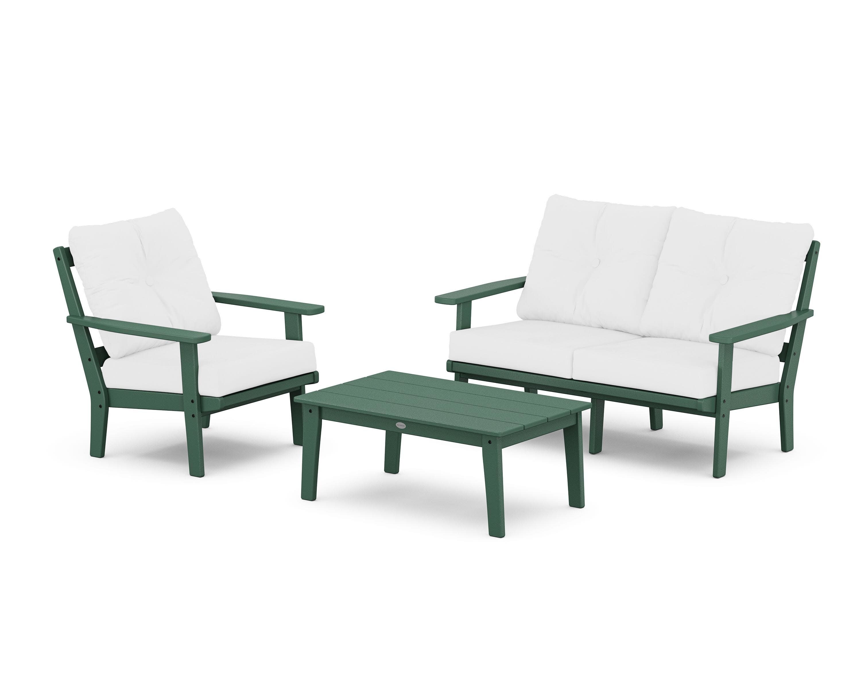 Oxford 3-Piece Deep Seating Set with Loveseat in Green / Natural