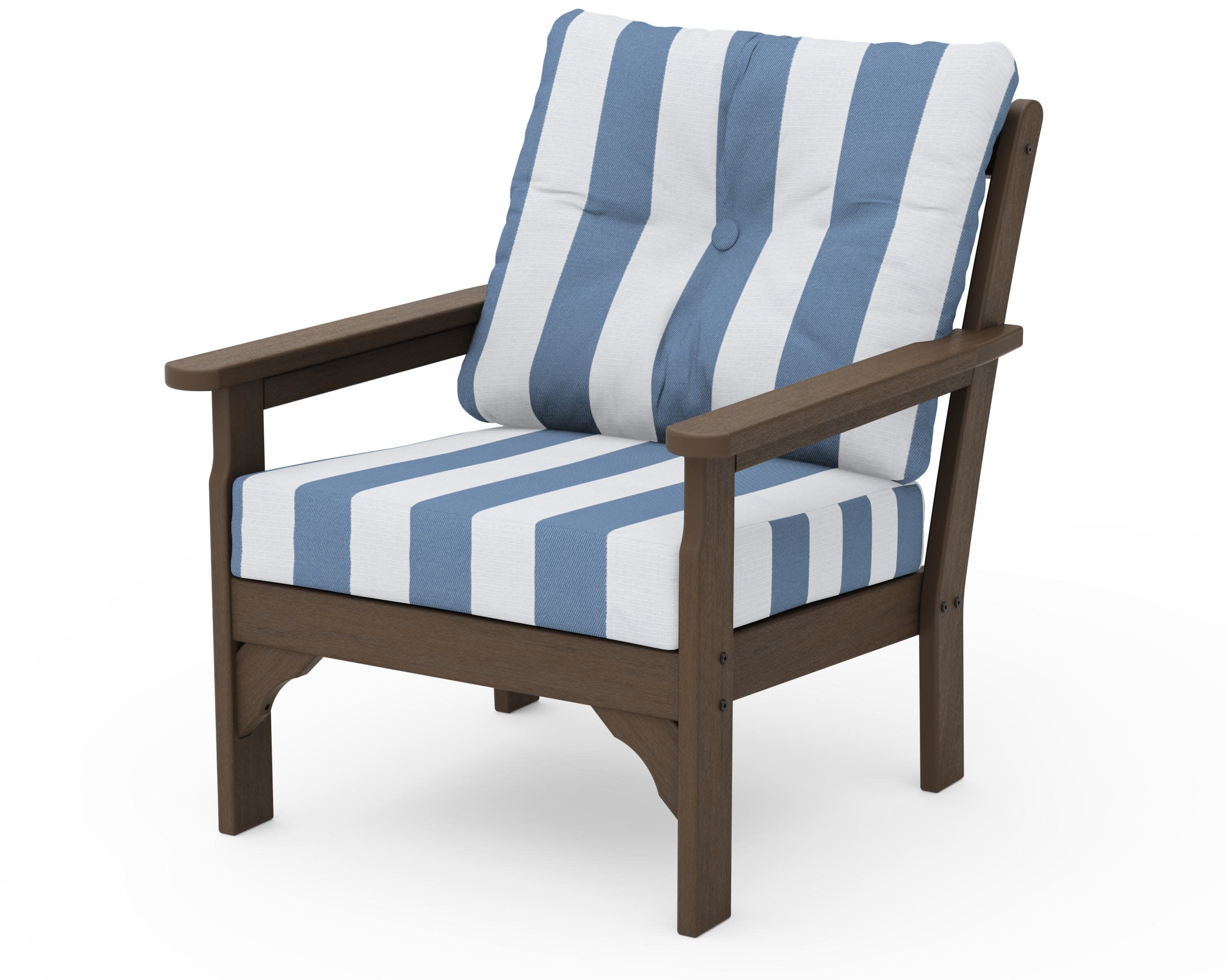 Vineyard Deep Seating Chair in Kona / Cabana Stripe Sky Blue