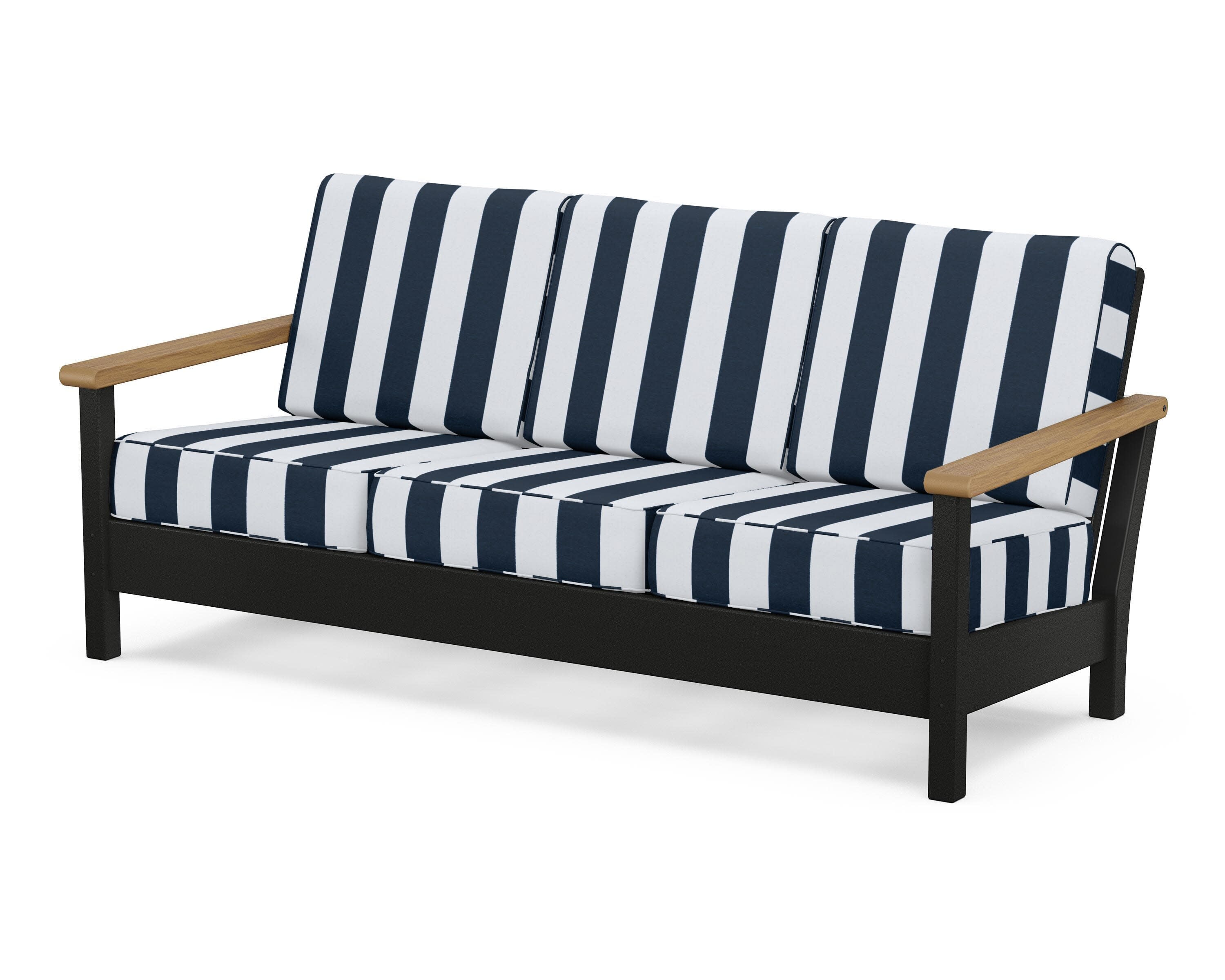 Harbour Deep Seating Sofa in Black / Natural / Cabana Stripe Marine Indigo