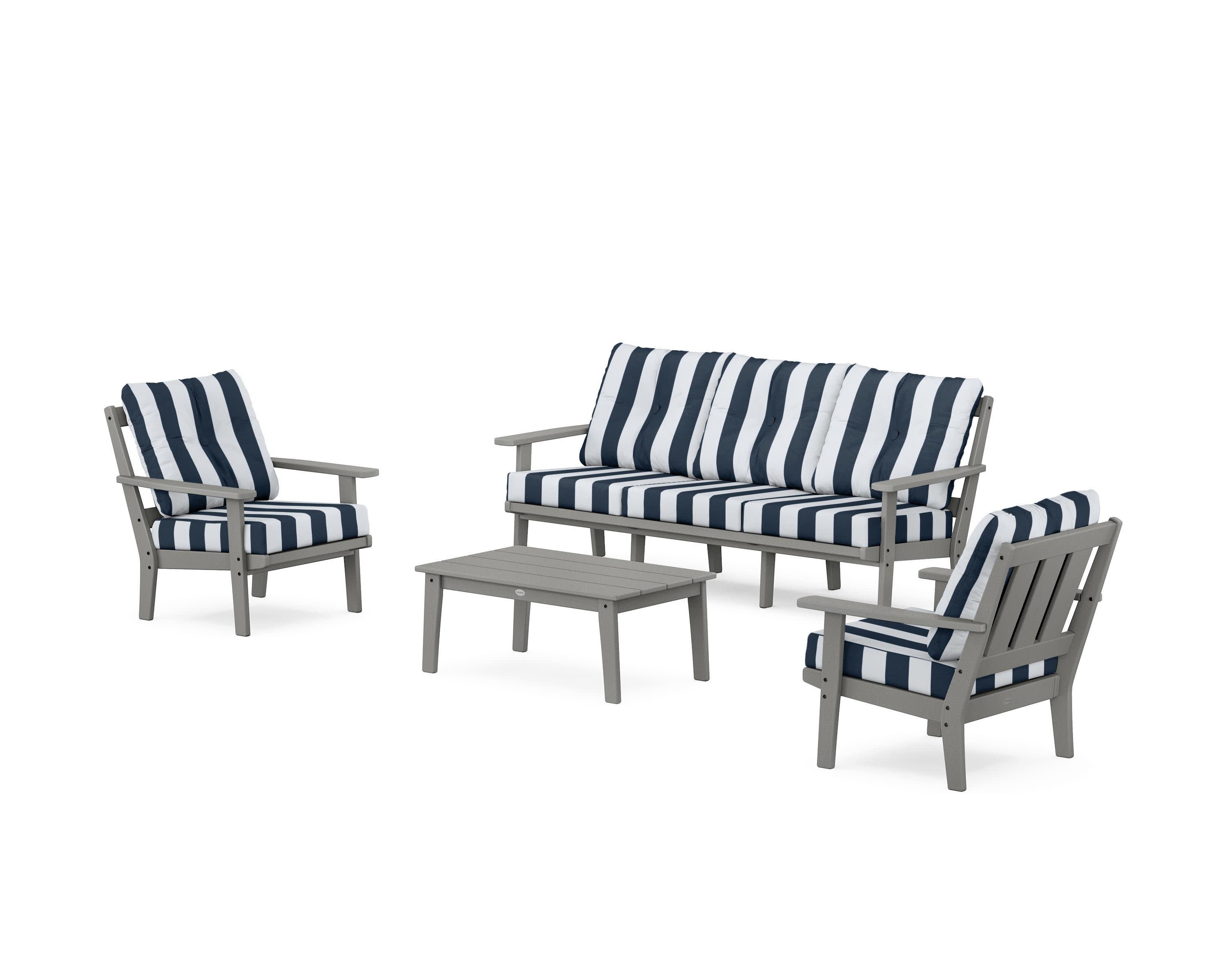 Oxford 4-Piece Deep Seating Set with Sofa in Slate Grey / Cabana Stripe Marine Indigo