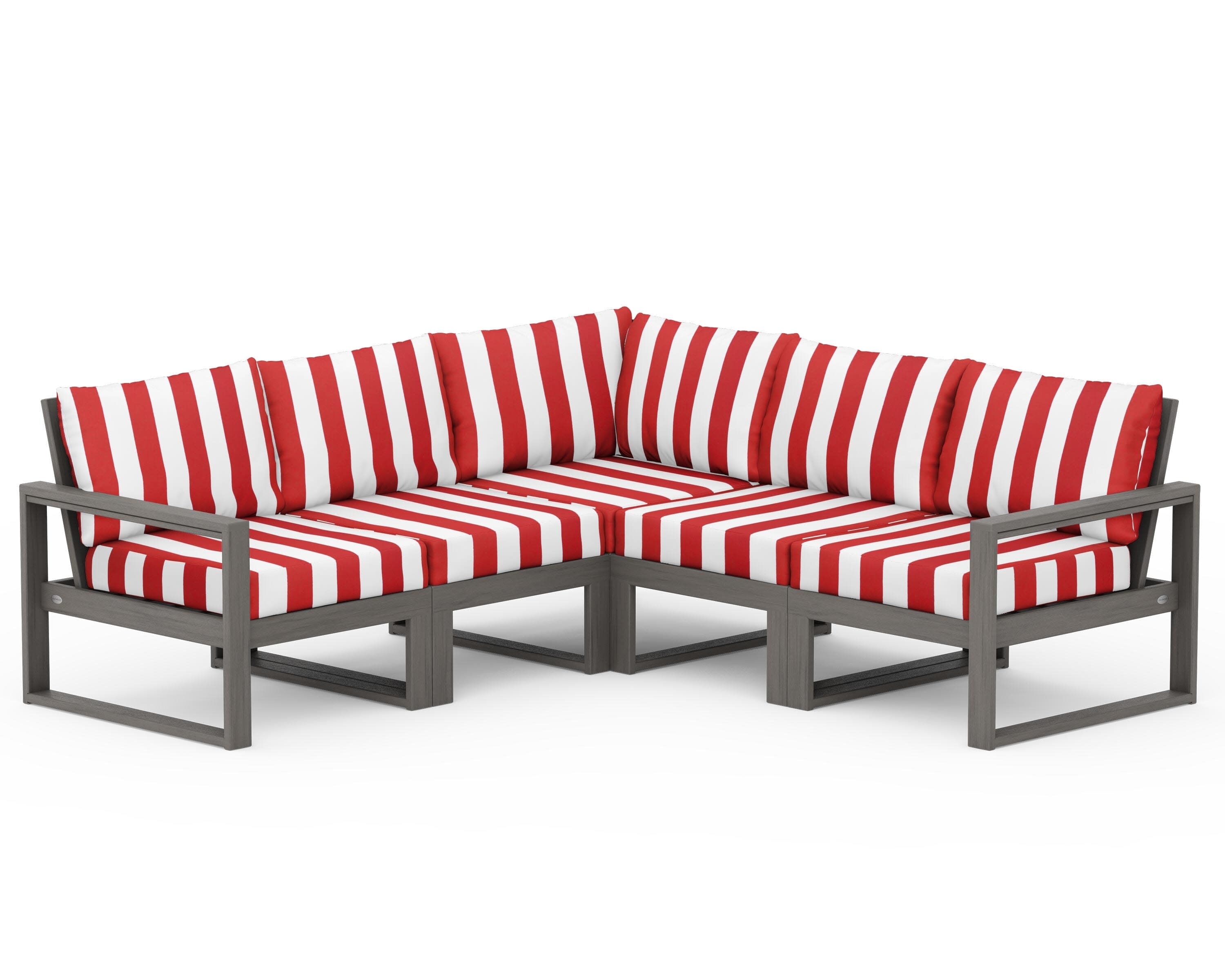EDGE 5-Piece Modular Deep Seating Set in Driftwood / Cabana Stripe Crimson
