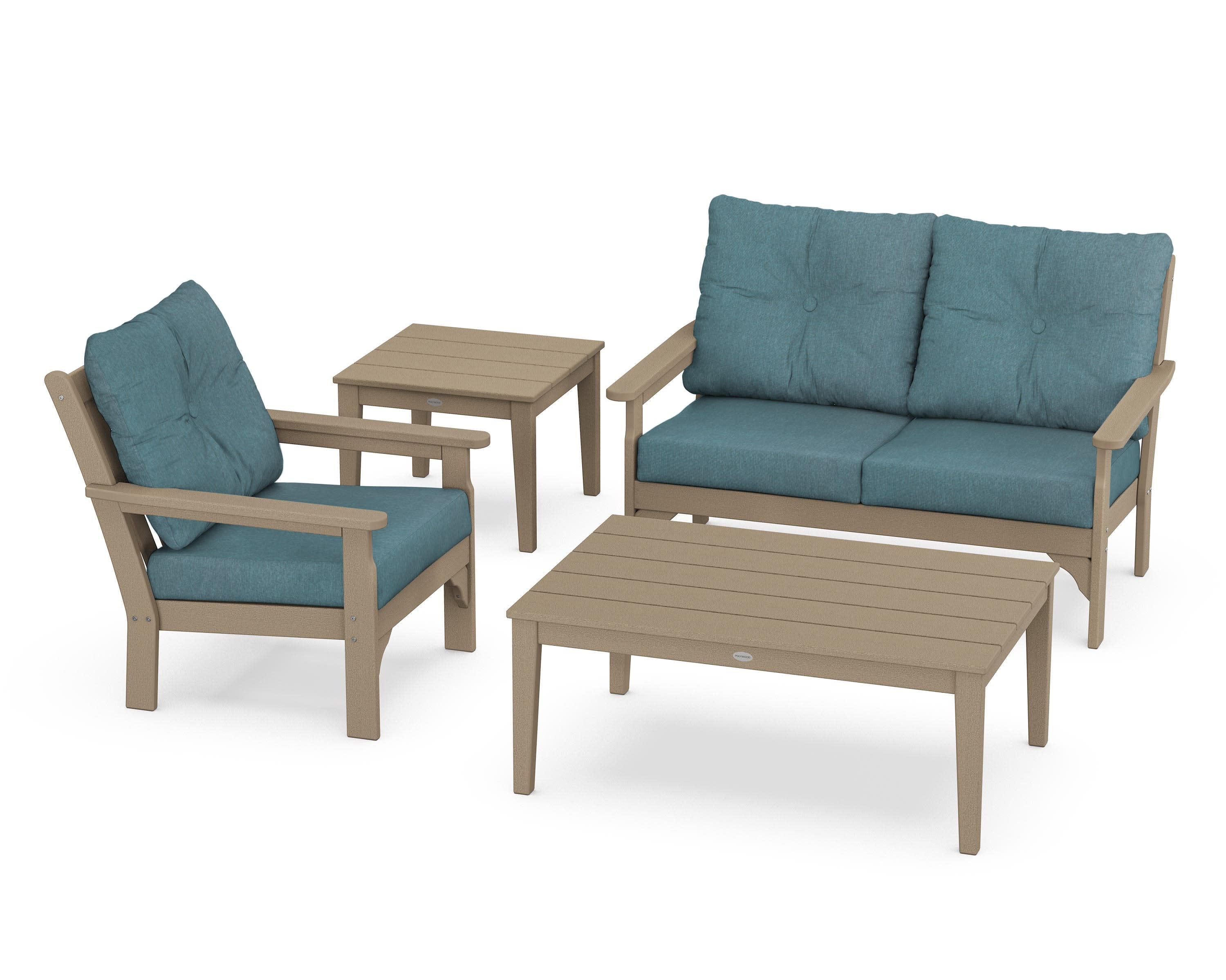 Vineyard 4-Piece Deep Seating Set in Vintage Sahara / Ocean Teal