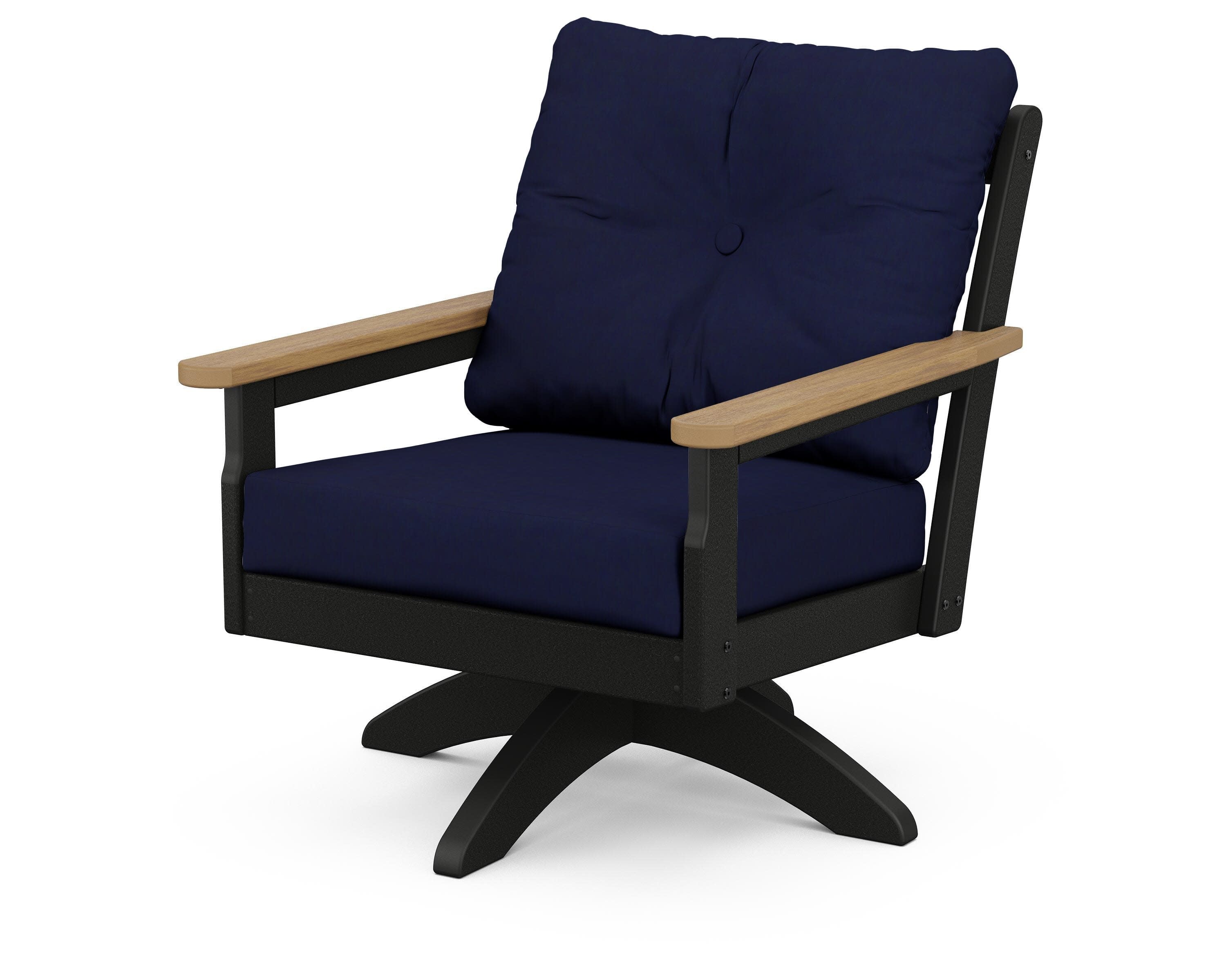 Vineyard Deep Seating Swivel Chair in Black / Natural / Navy