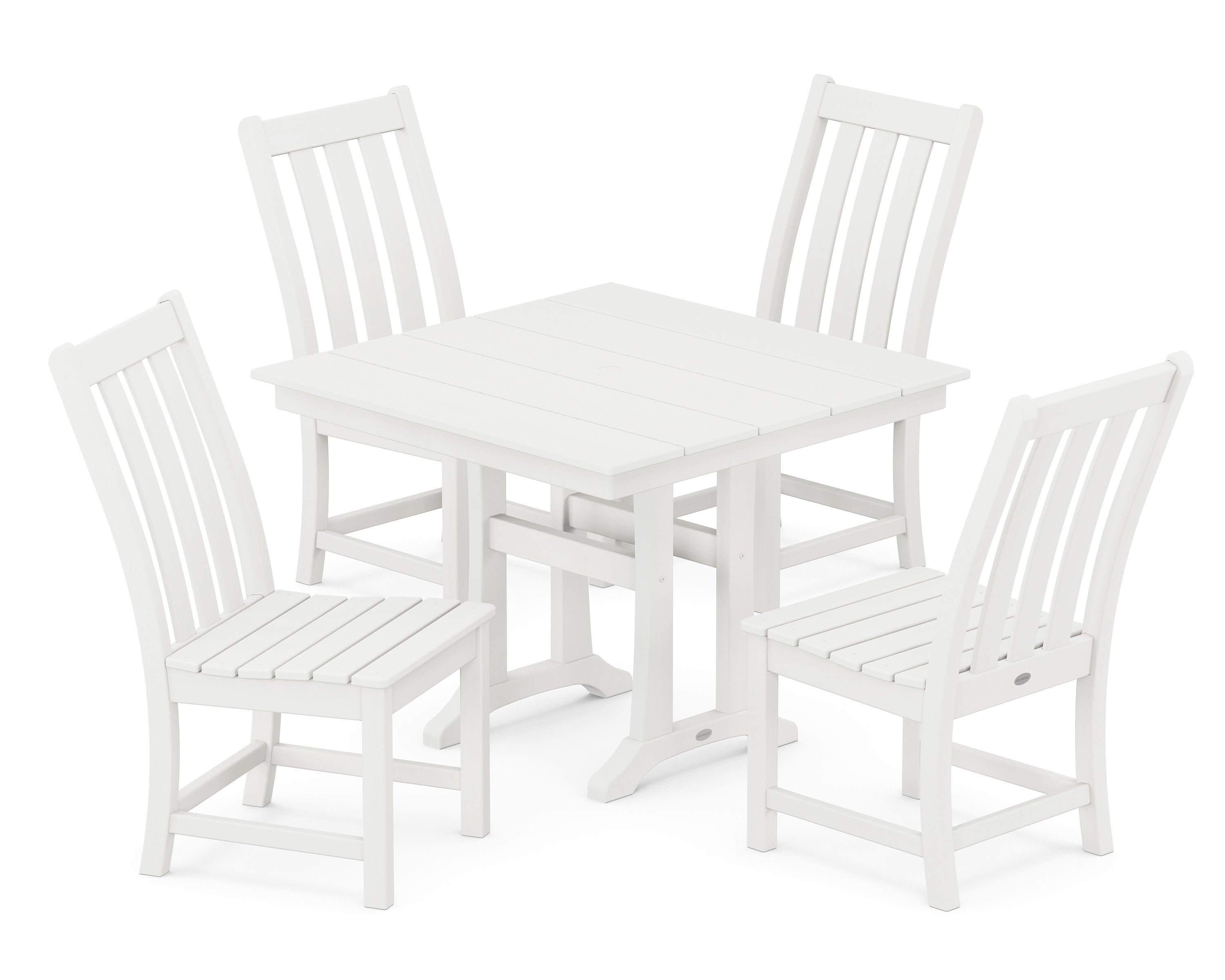 Vineyard 5-Piece Farmhouse Trestle Side Chair Dining Set in Vintage White