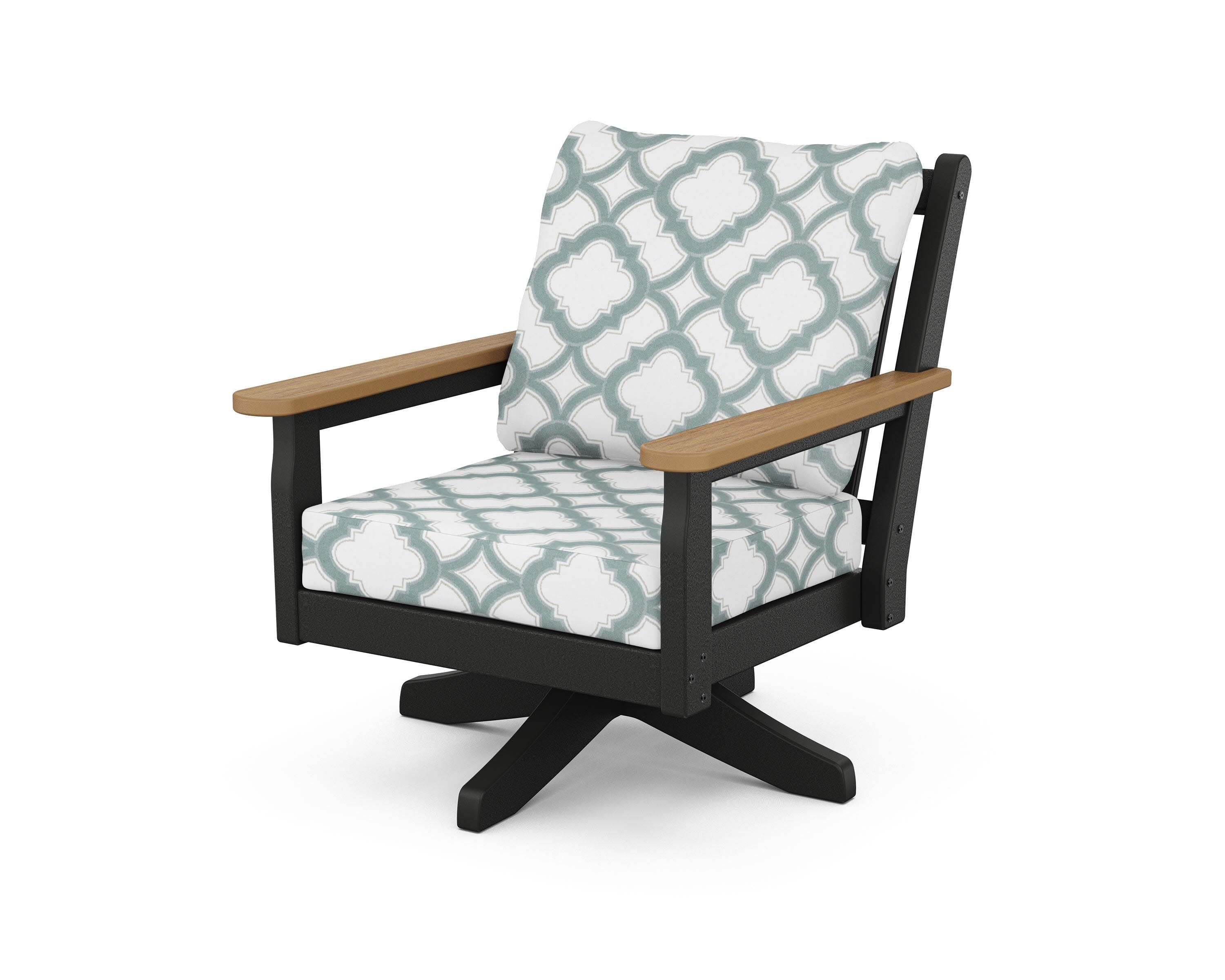 Chippendale Deep Seating Swivel Chair in Black / Natural / Trellis Glacier Spa
