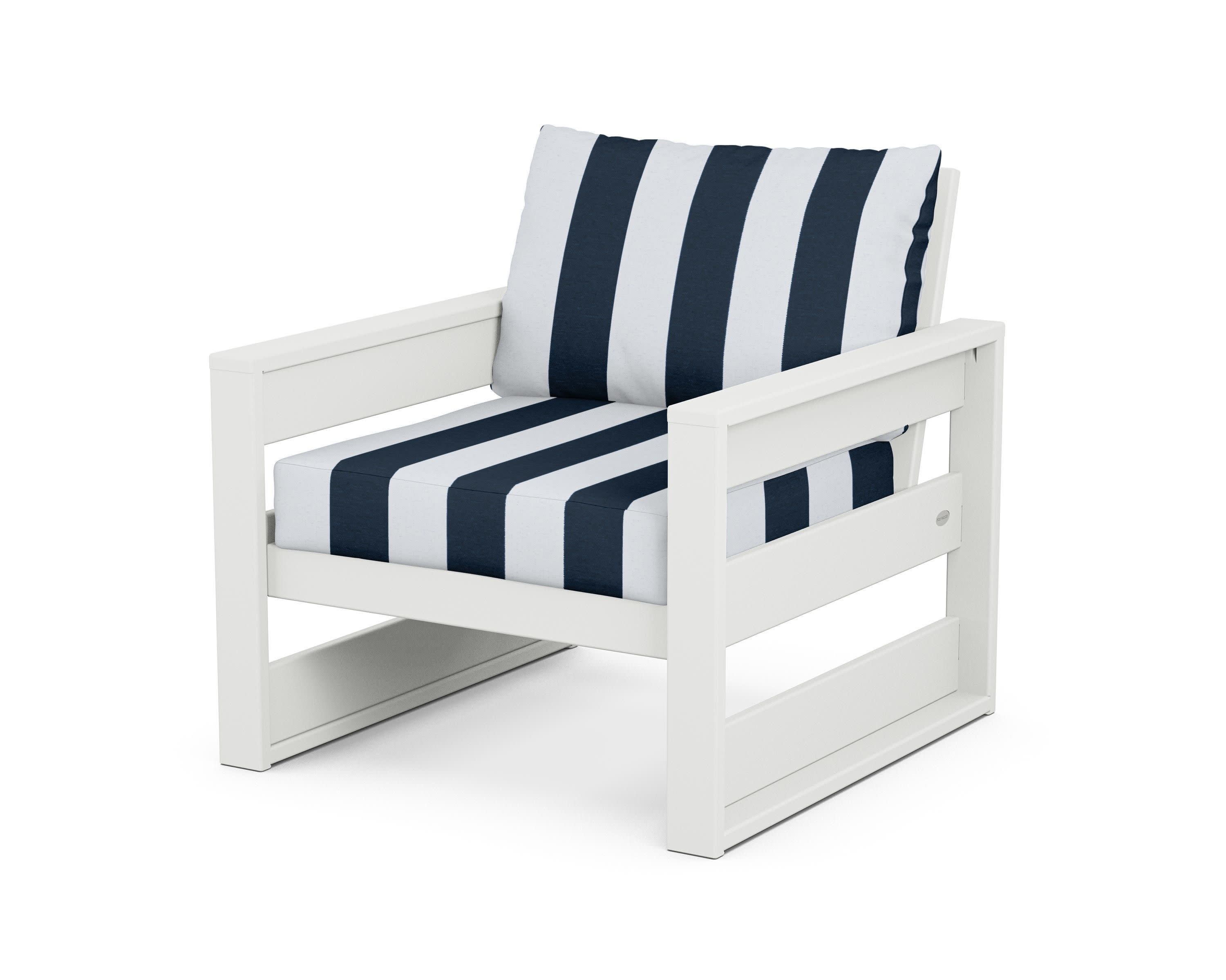 Westport Club Chair in White / Cabana Stripe Marine Indigo