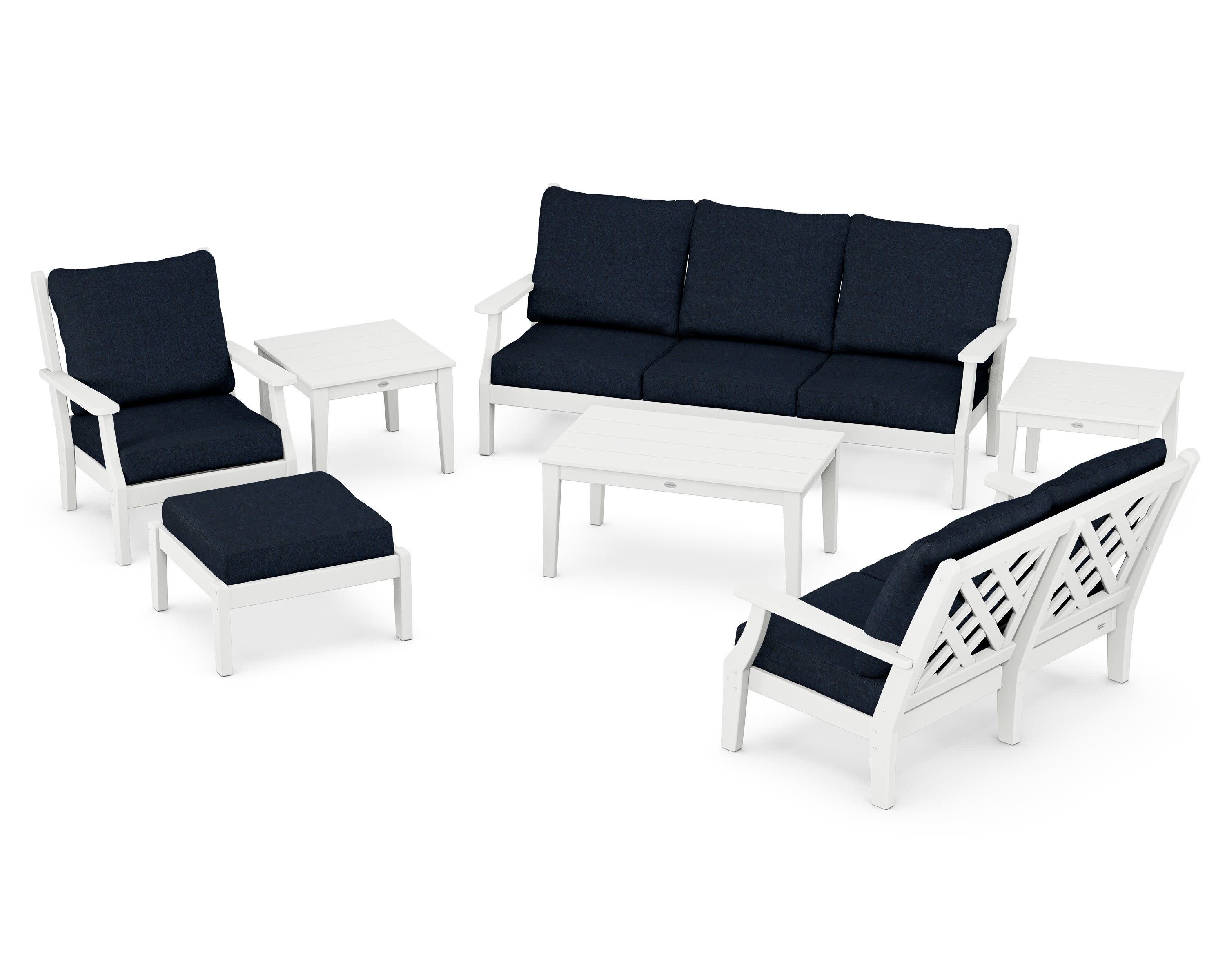 Wovendale 7-Piece Deep Seating Set in White / Marine Indigo
