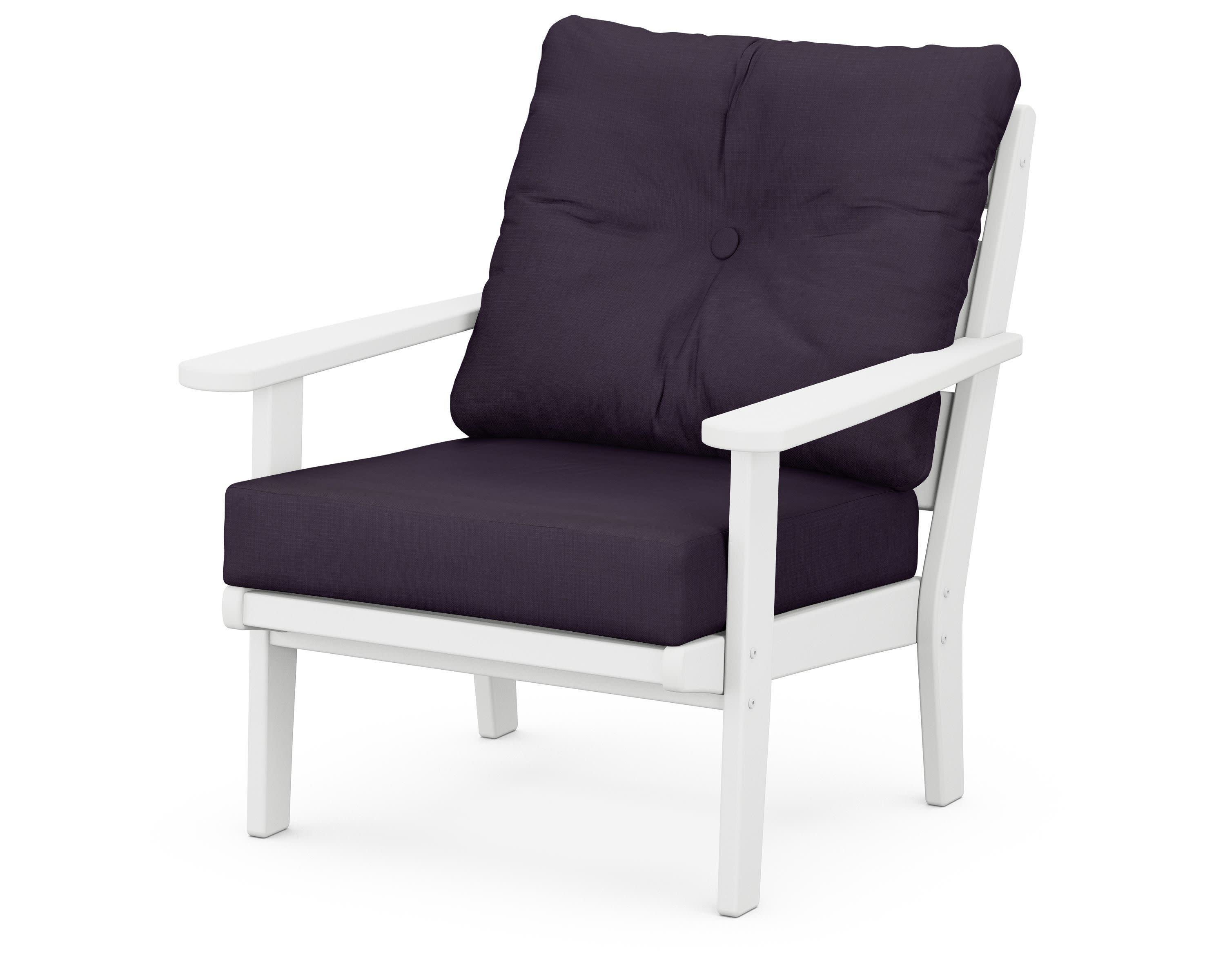 Lakeside Deep Seating Chair in White / Navy Linen