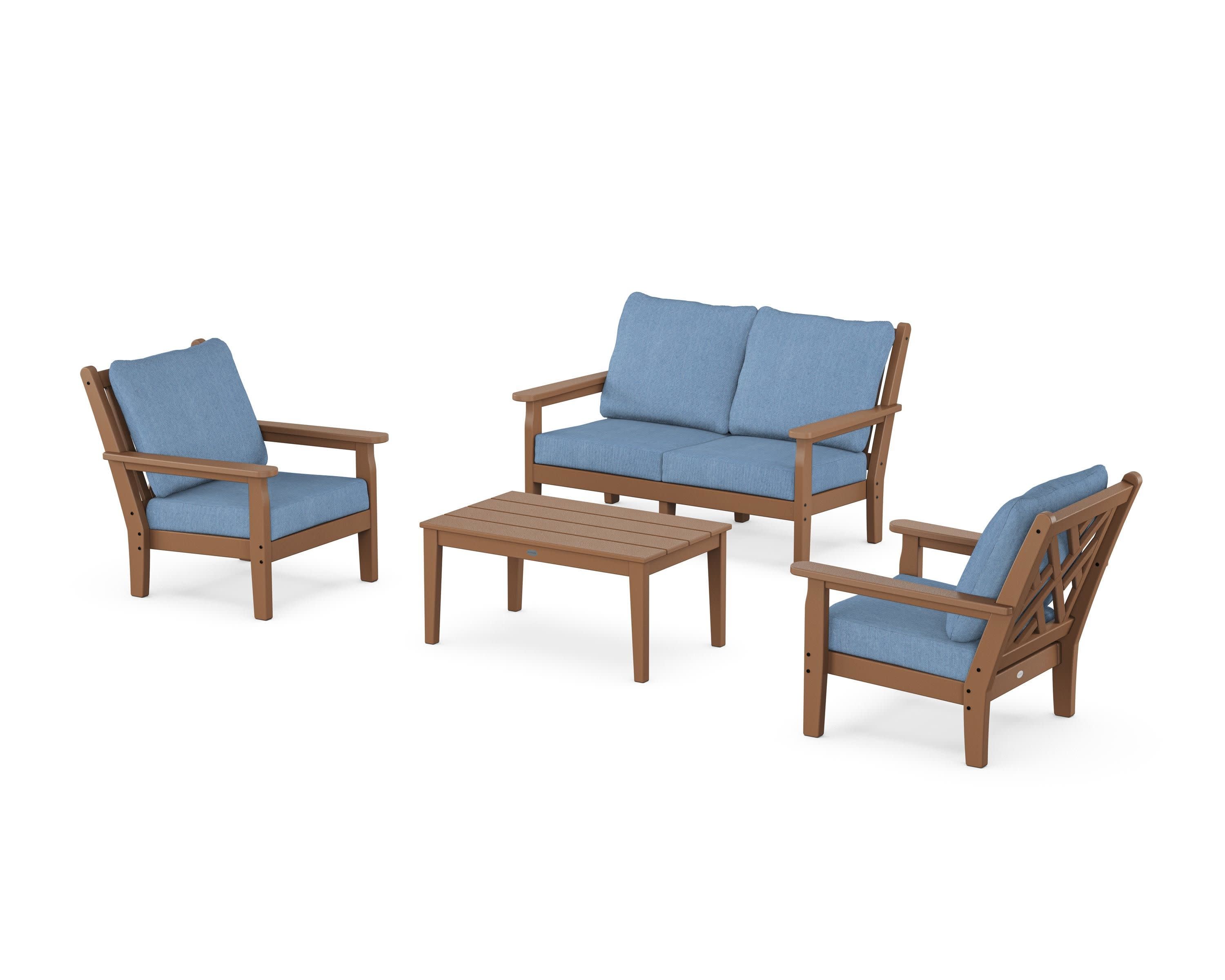 Chippendale 4-Piece Deep Seating Set with Loveseat in Teak / Sky Blue