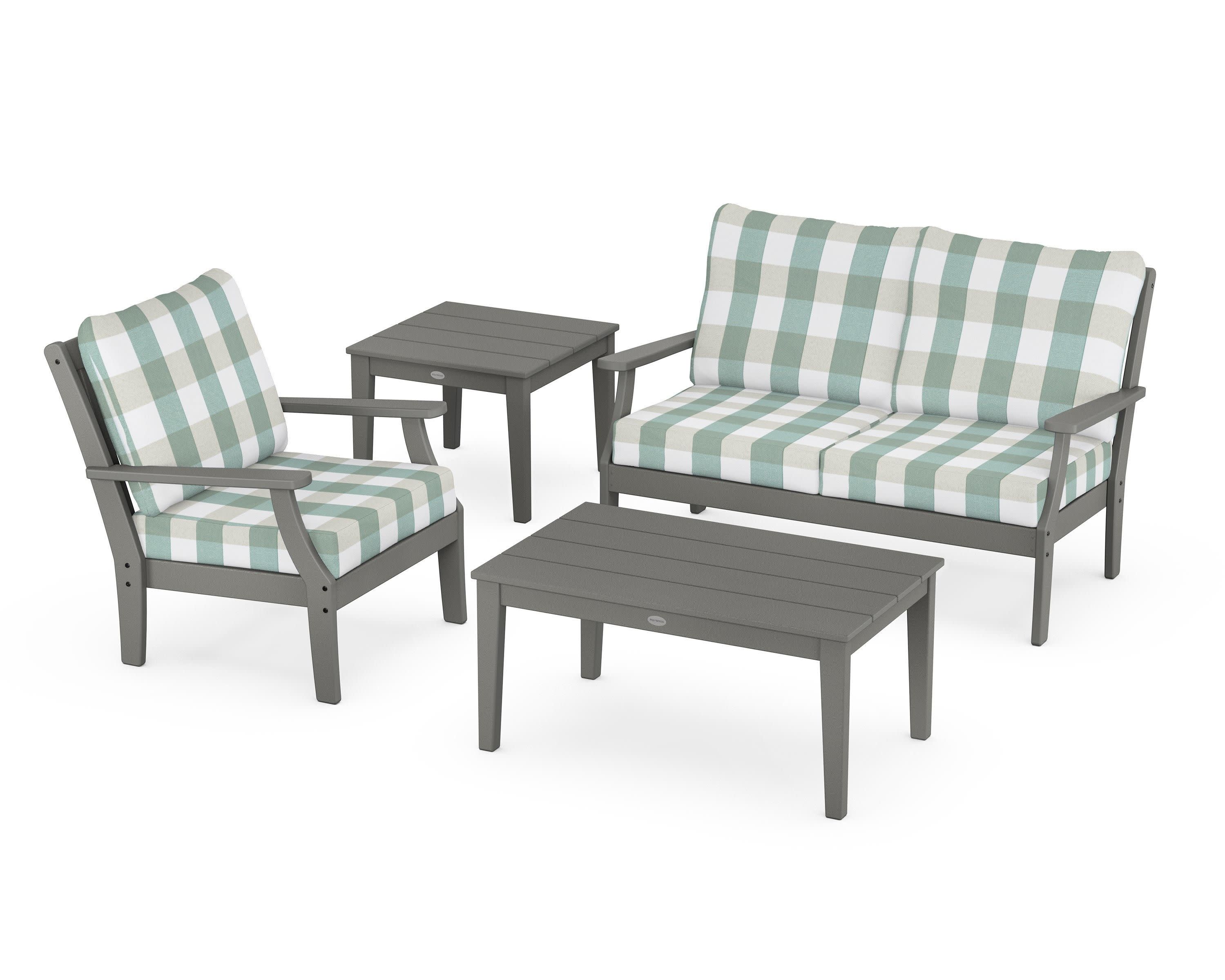 Braxton 4-Piece Deep Seating Set in Slate Grey / Buffalo Plaid Glacier Spa