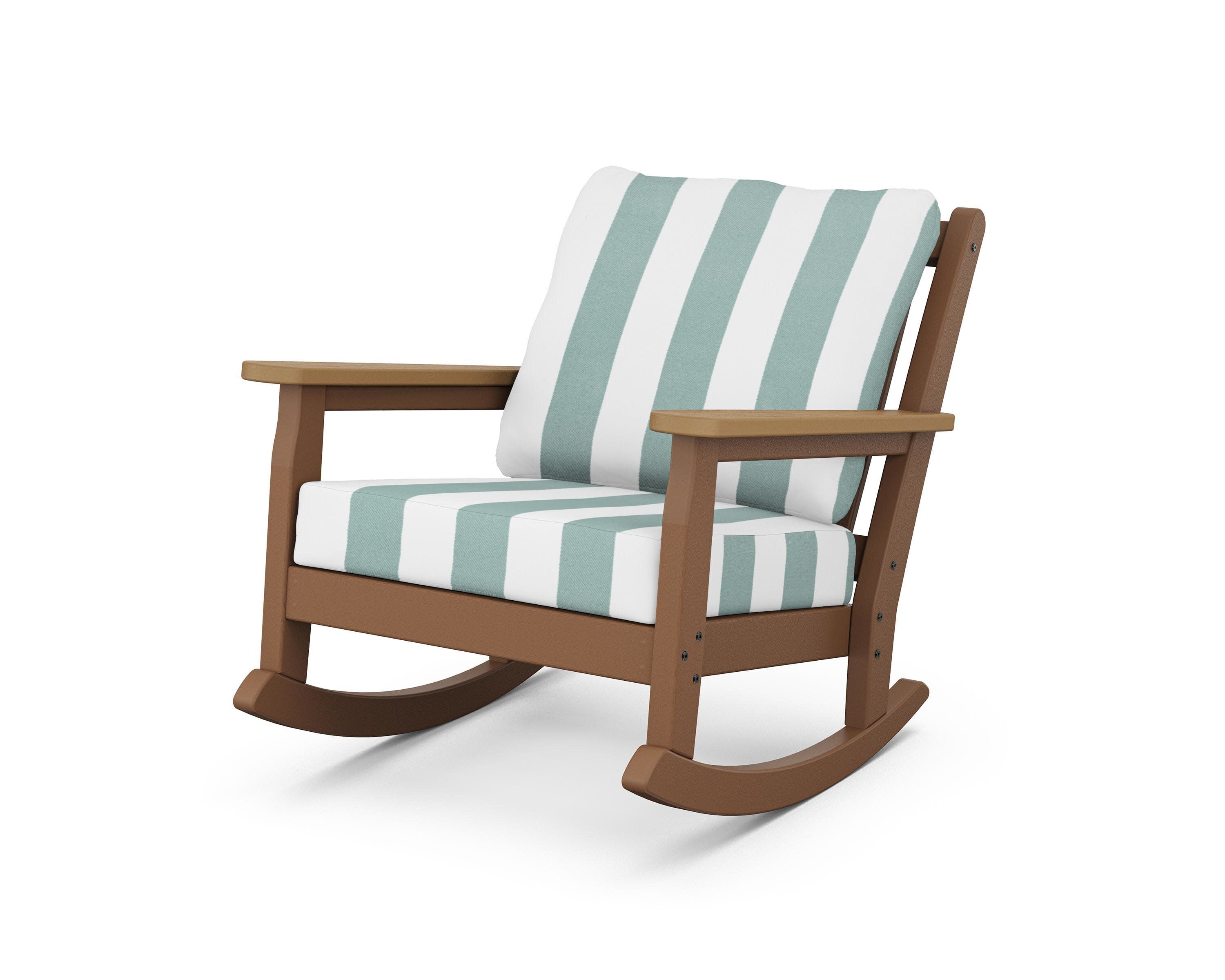 Chippendale Deep Seating Rocking Chair in Teak / Natural / Cabana Stripe Glacier Spa