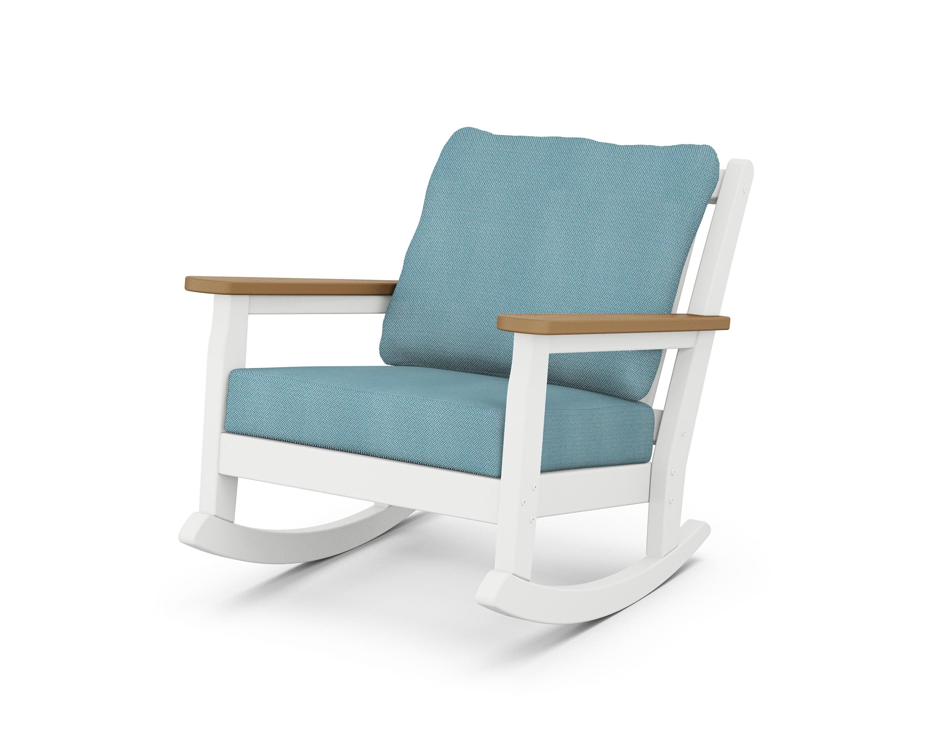 Chippendale Deep Seating Rocking Chair in White / Natural / Lattice Sky Blue