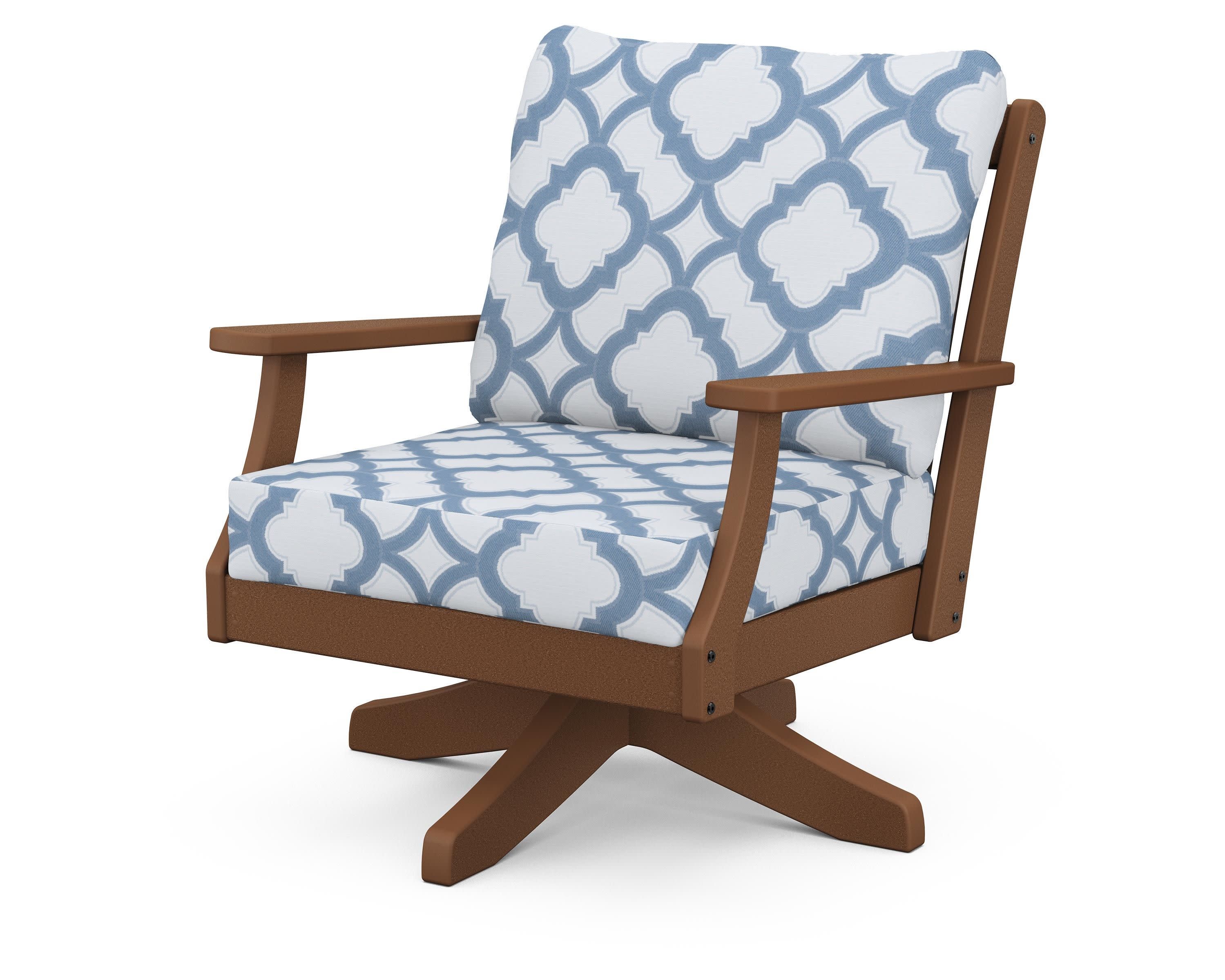 Braxton Deep Seating Swivel Chair in Teak / Trellis Sky Blue