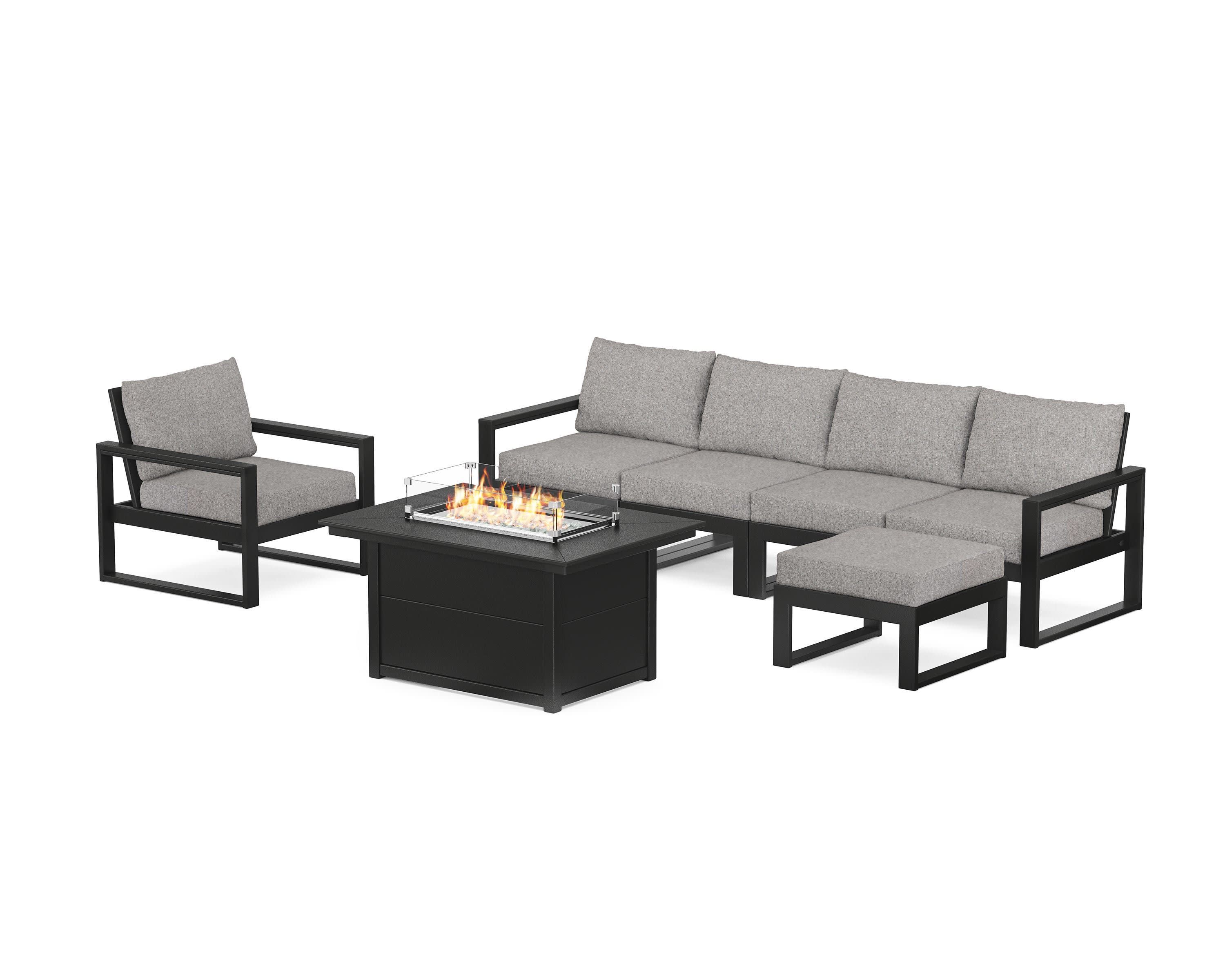 EDGE Sectional Lounge and Fire Pit Set in Black / Grey Mist