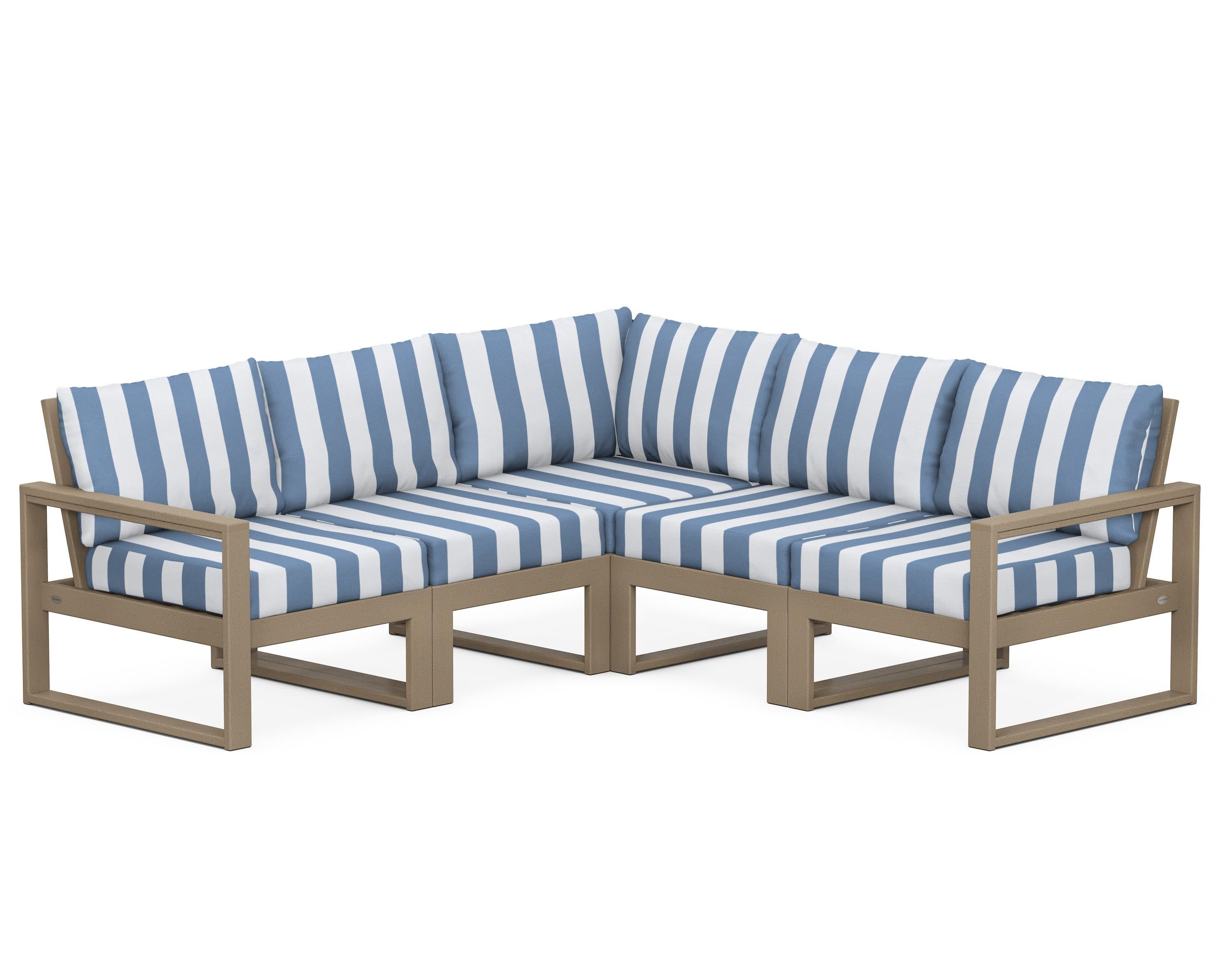 EDGE 5-Piece Modular Deep Seating Set in Vintage Sahara / Cabana Stripe Sky Blue