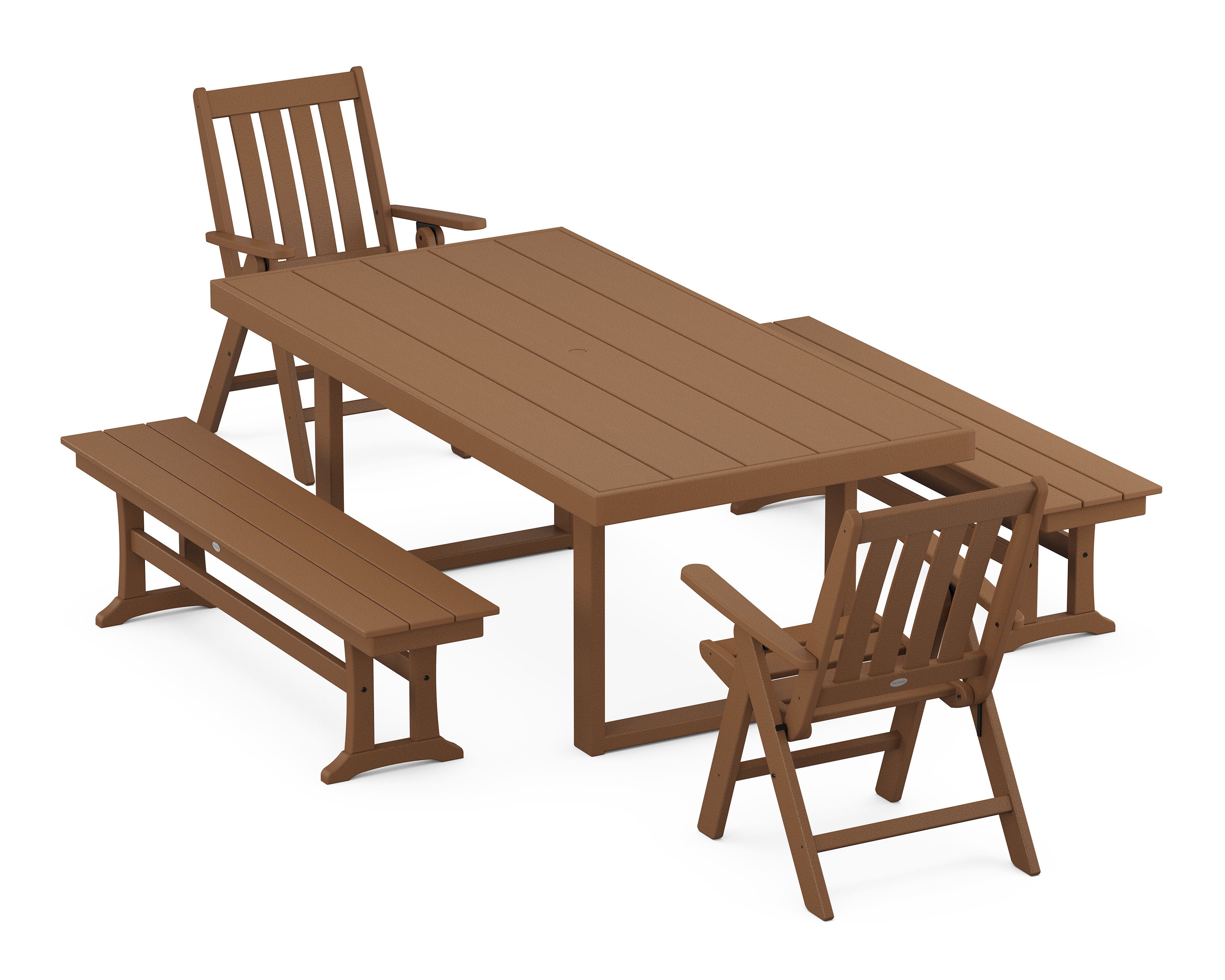 Vineyard Folding Chair 5-Piece Dining Set with Benches in Teak