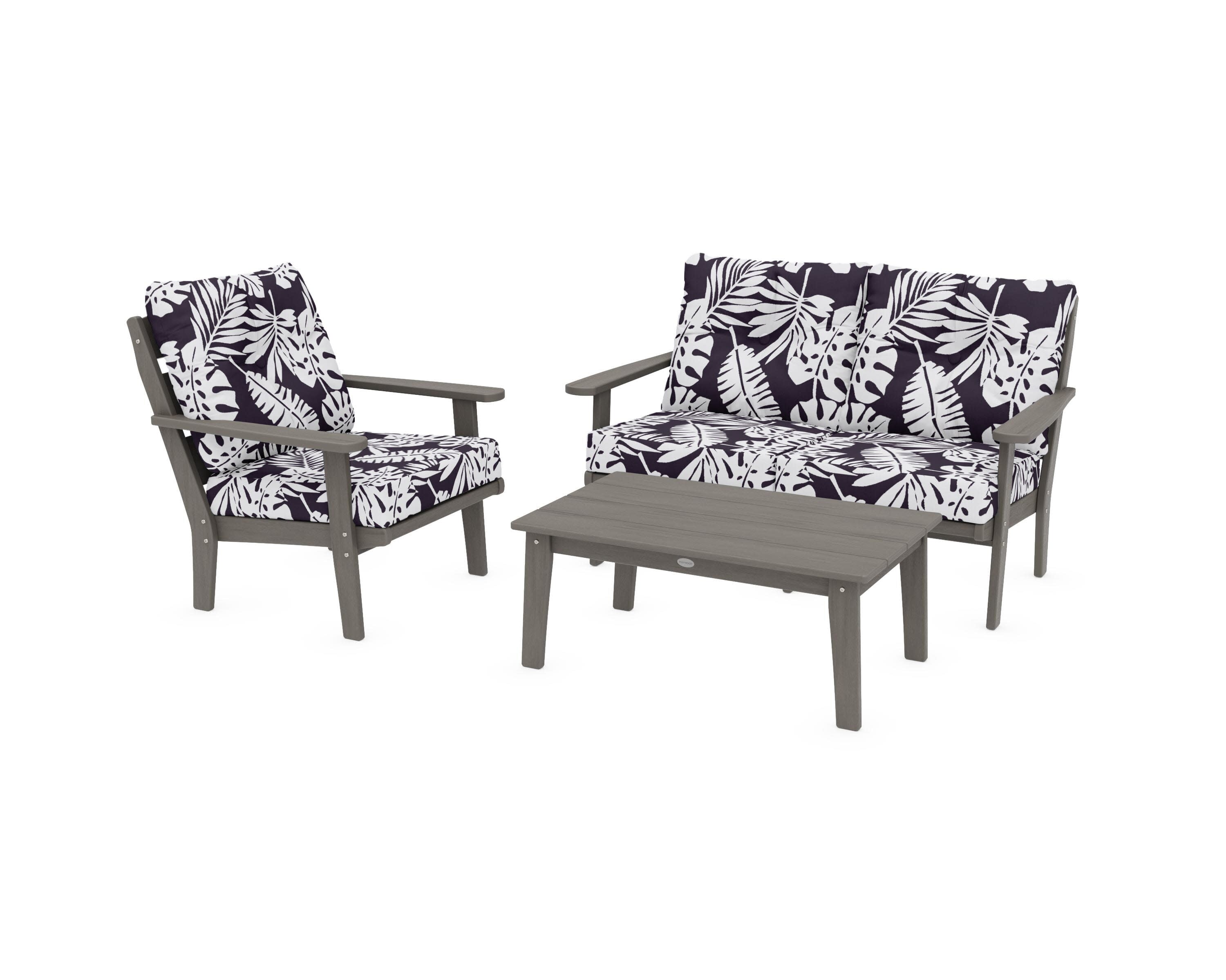 Lakeside 3-Piece Deep Seating Set in Driftwood / Leaf Navy