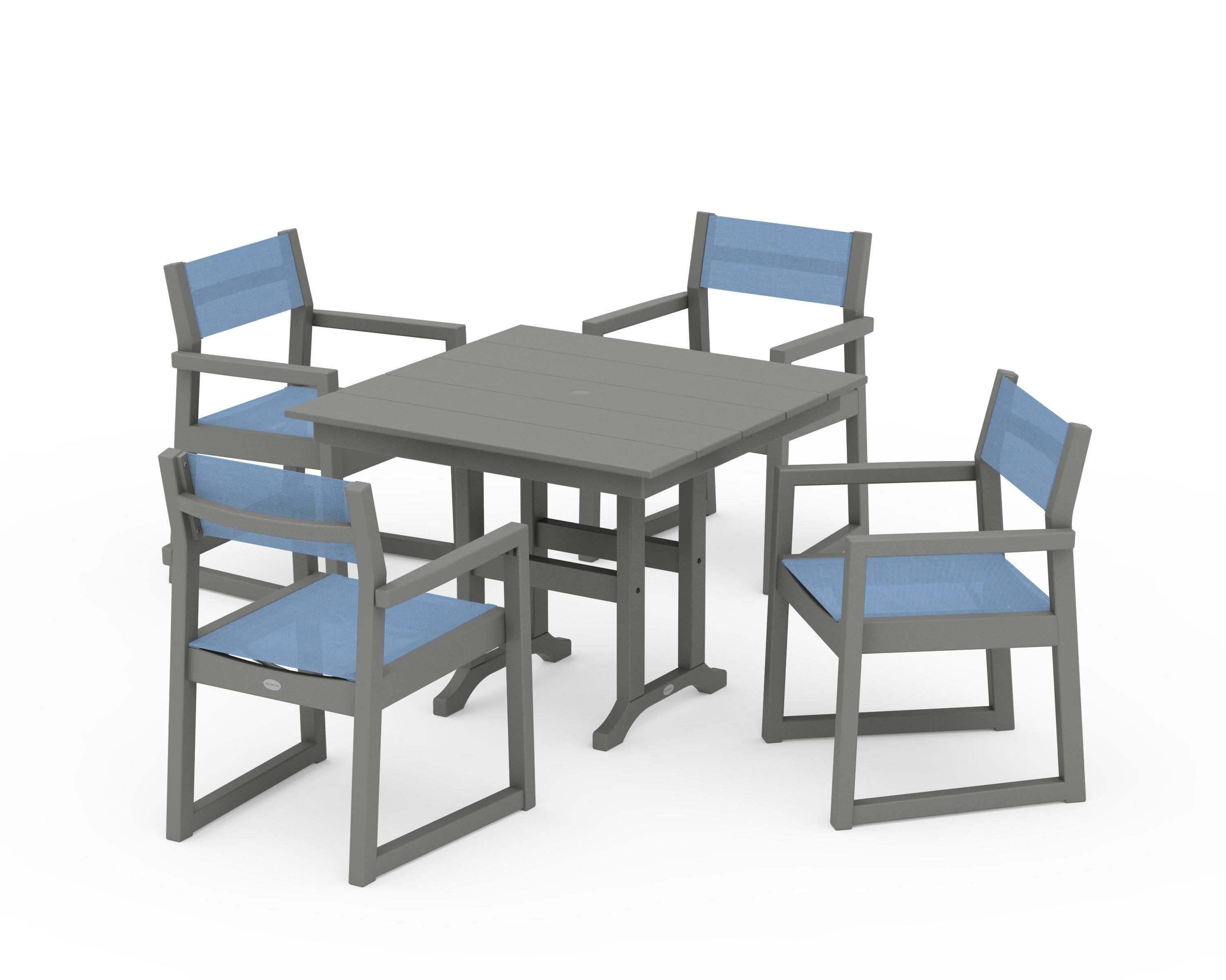 EDGE Sling Arm Chair 5-Piece Farmhouse Dining Set in Slate Grey / Poolside Sling