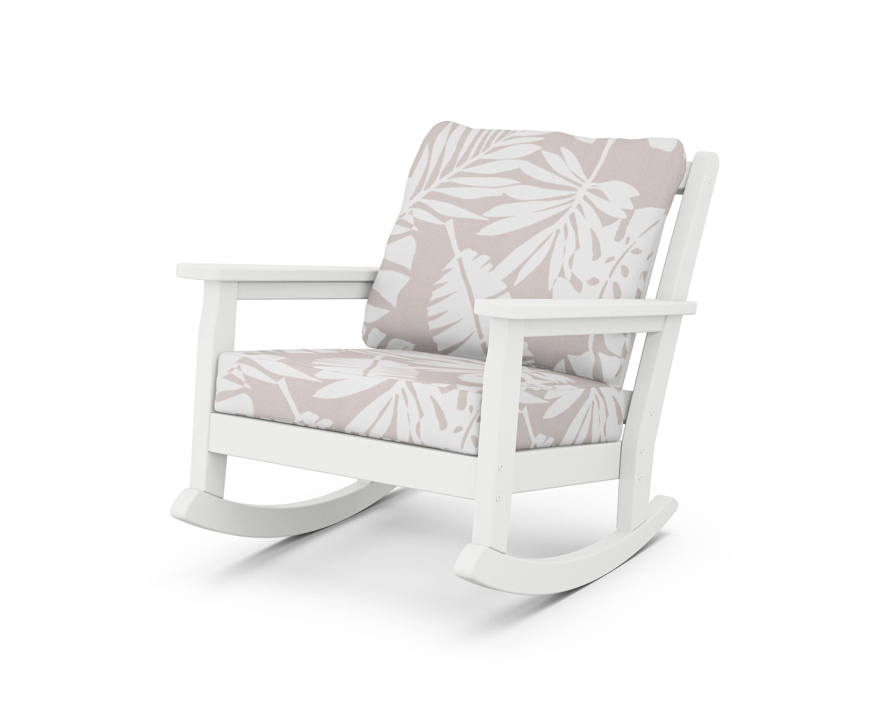 Chippendale Deep Seating Rocking Chair in White / Leaf Dune Burlap