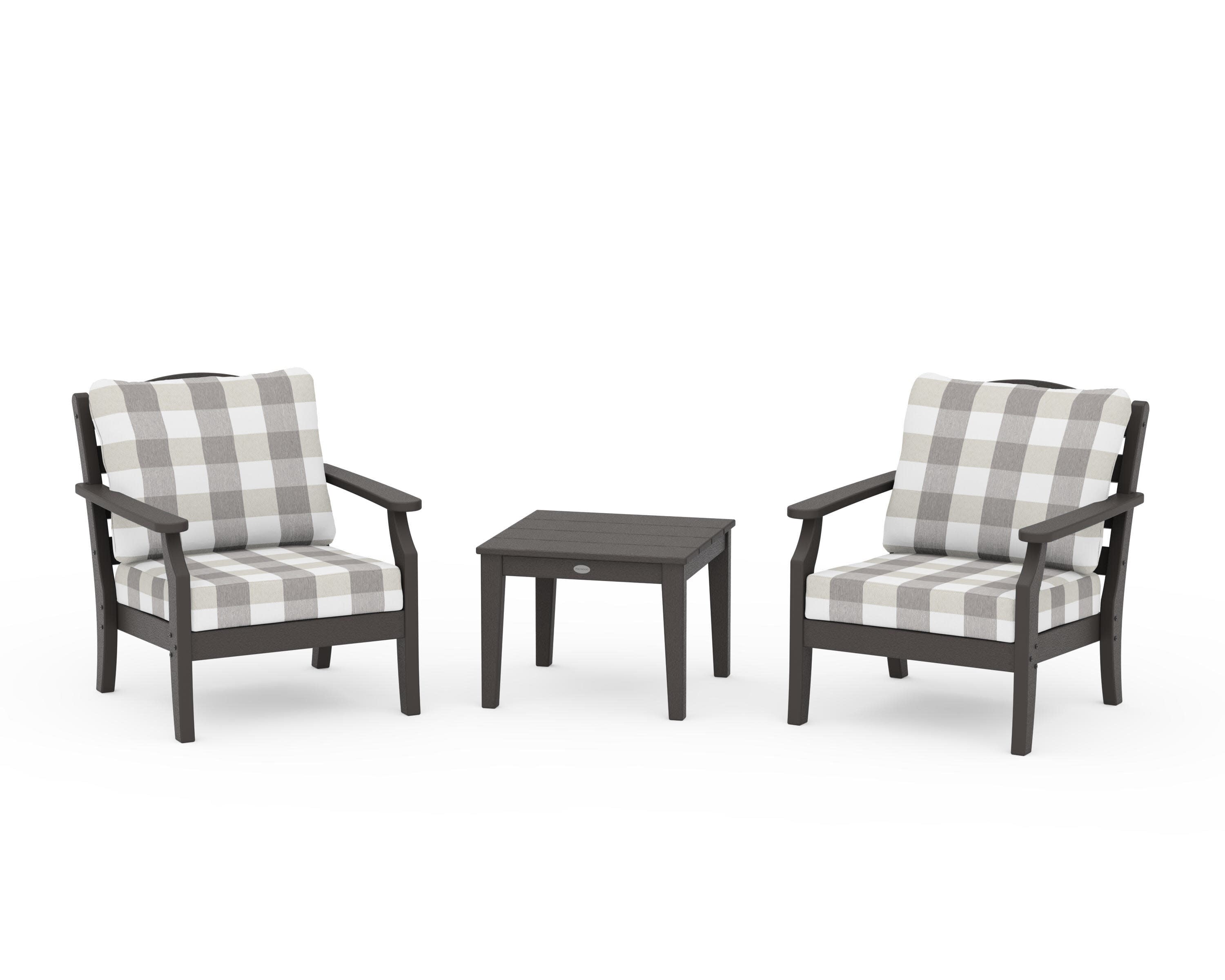 Savannah 3-Piece Deep Seating Set in Vintage Coffee / Buffalo Plaid Grey Mist