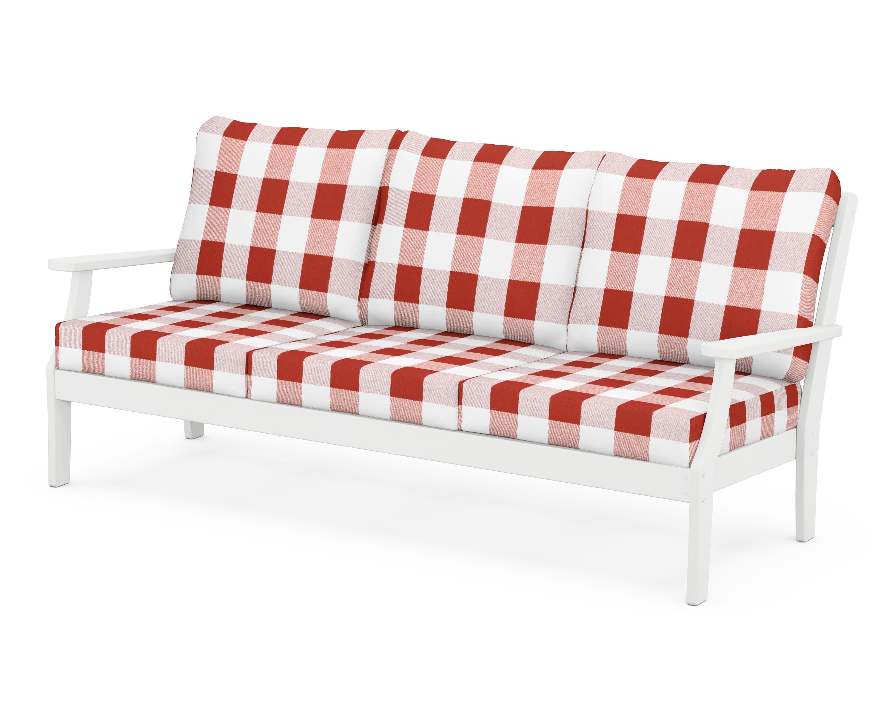 Braxton Deep Seating Sofa in White / Buffalo Plaid Crimson