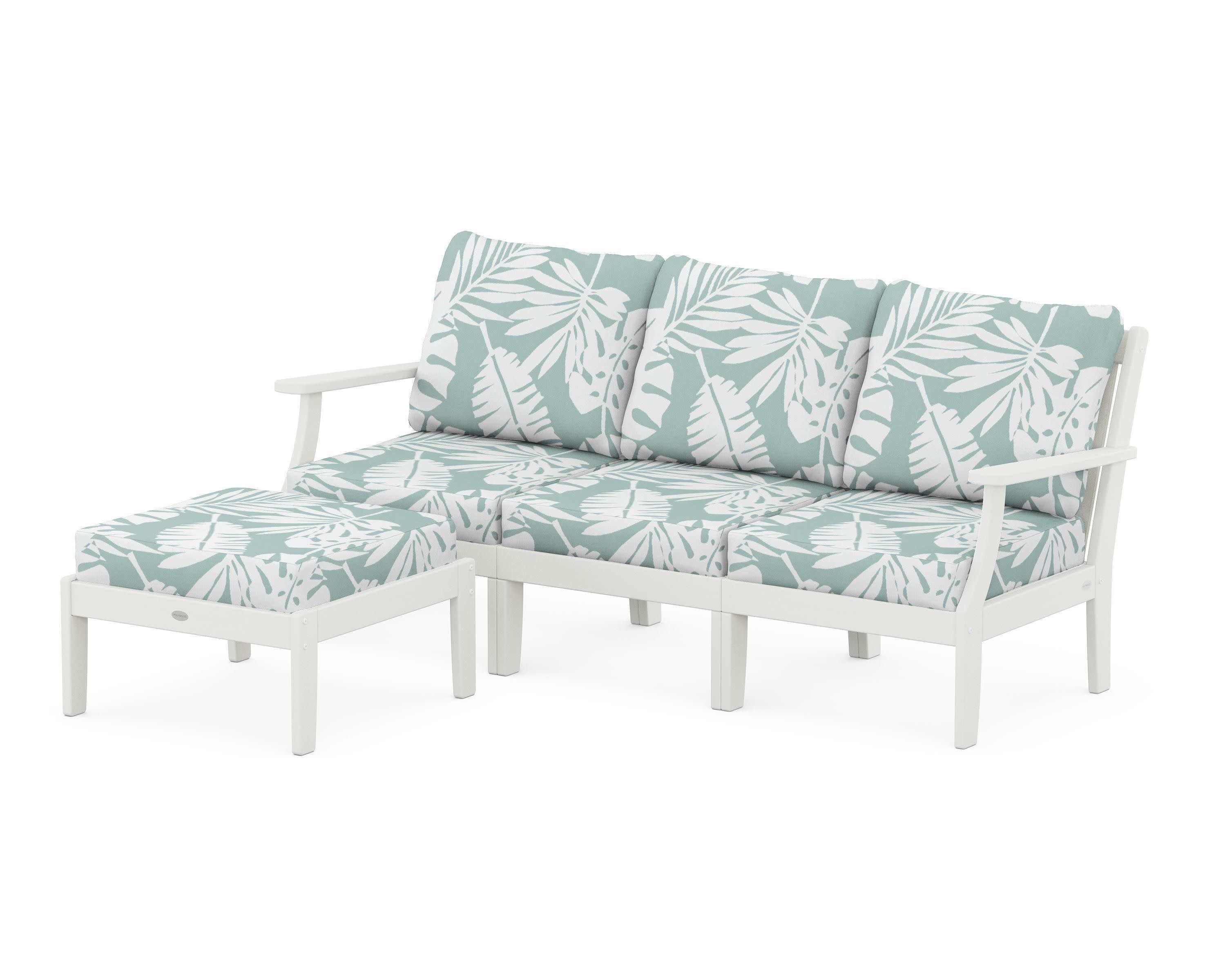 Braxton Modular 4-Piece Deep Seating Set with Ottoman in Vintage White / Leaf Glacier Spa