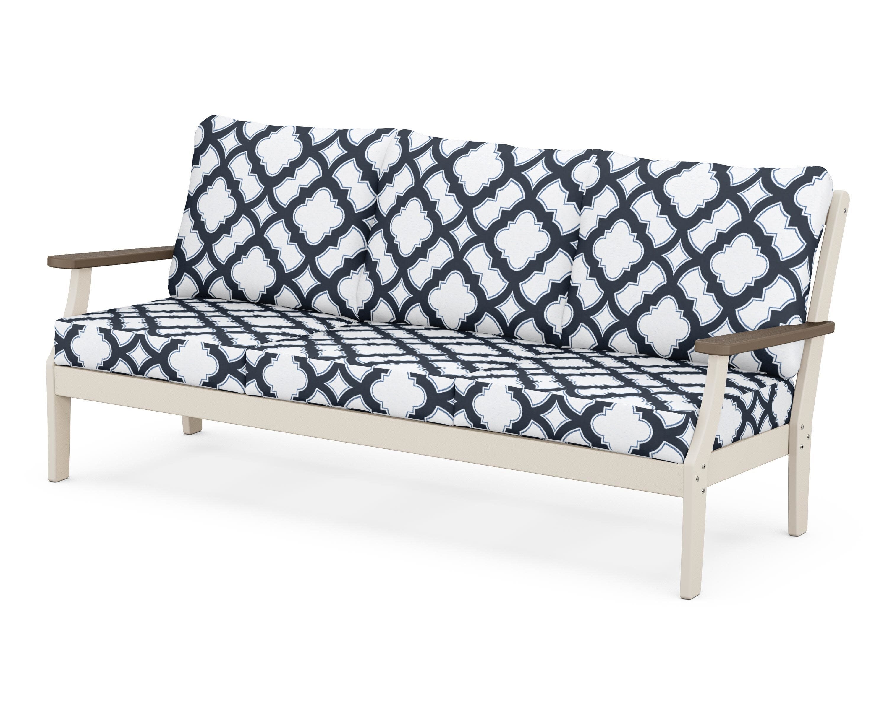 Braxton Deep Seating Sofa in Sand / Kona / Trellis Marine Indigo
