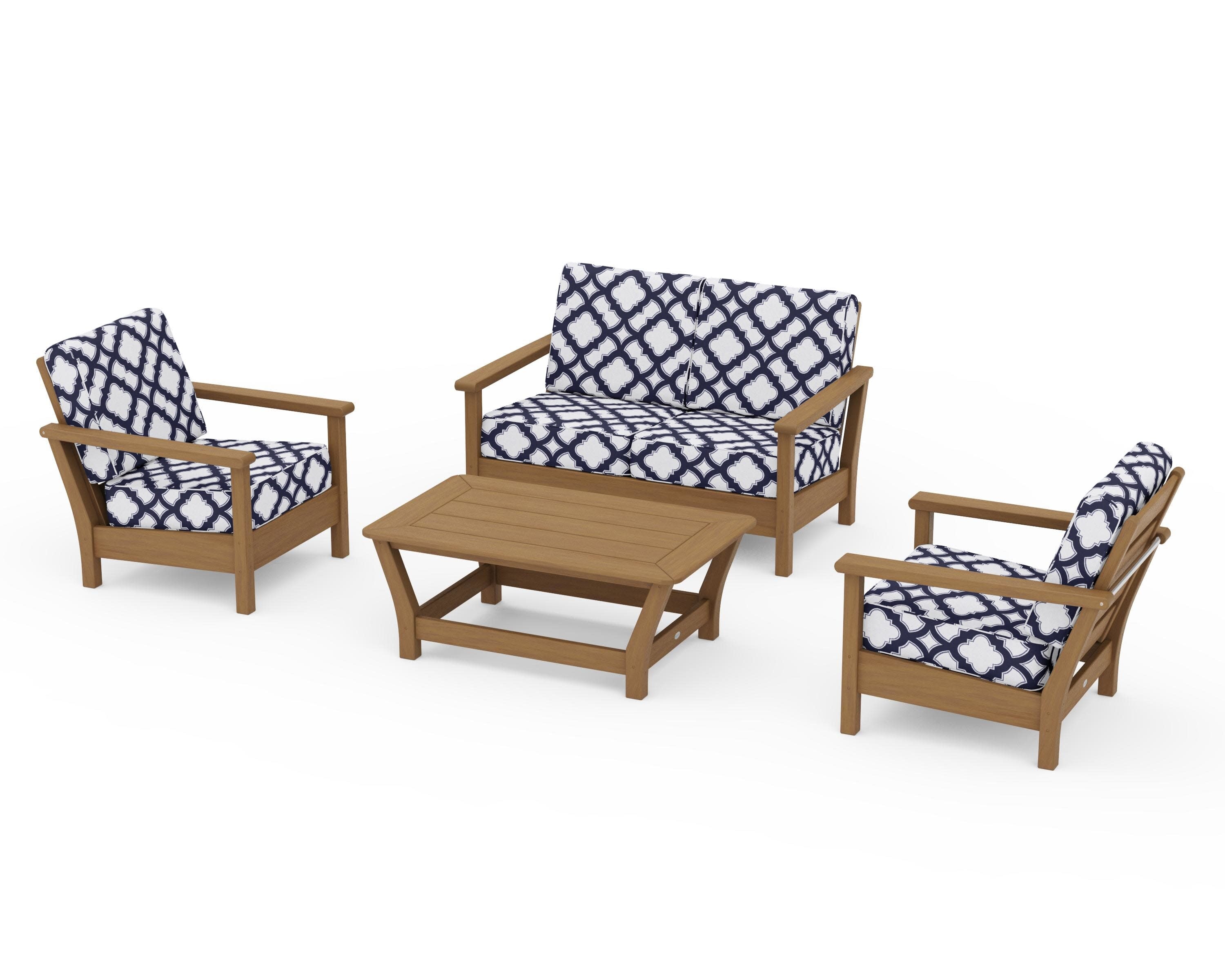 Harbour 4-Piece Deep Seating Set in Natural / Trellis Navy