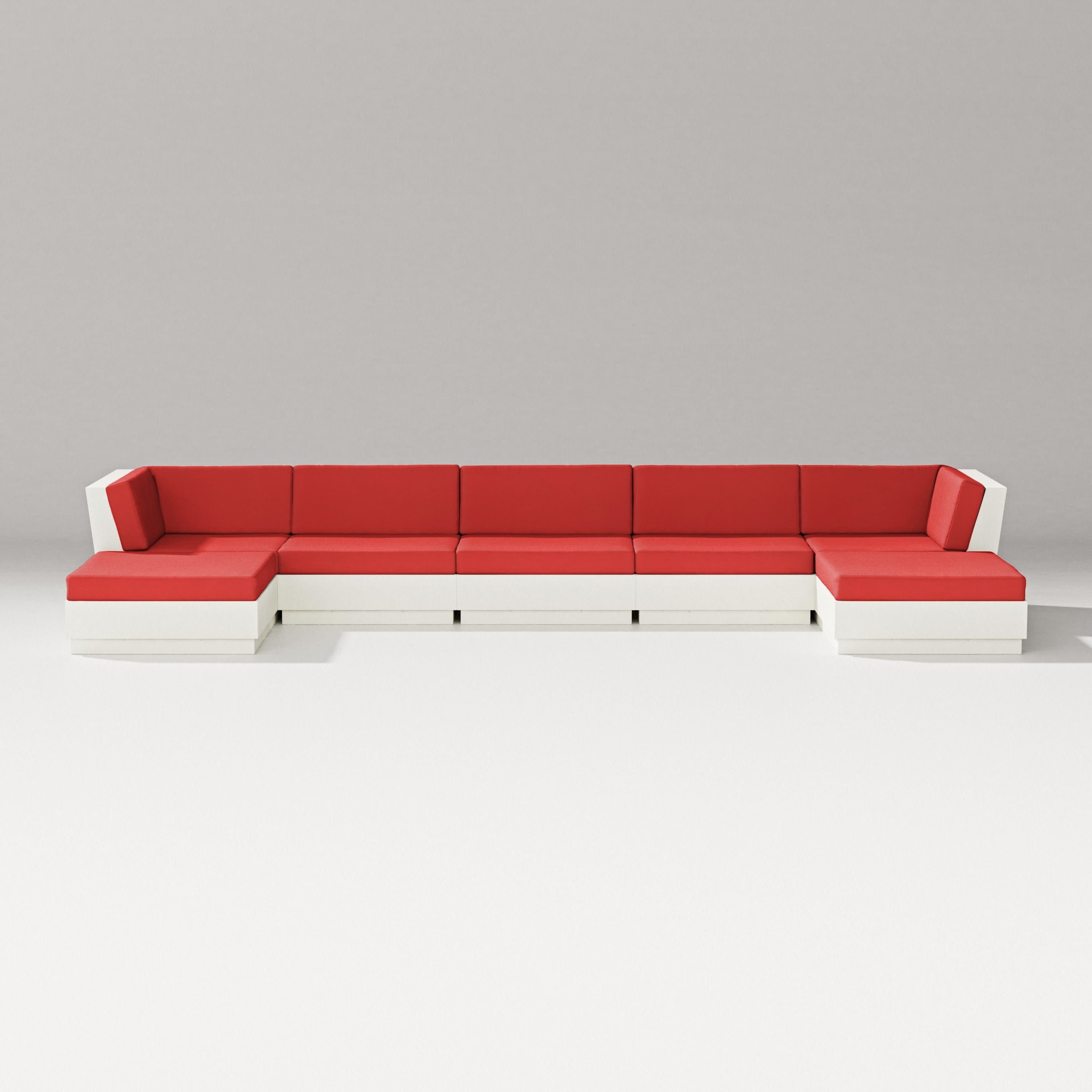 Elevate 7-Piece Double Chaise Sectional in Vintage White / Crimson Linen