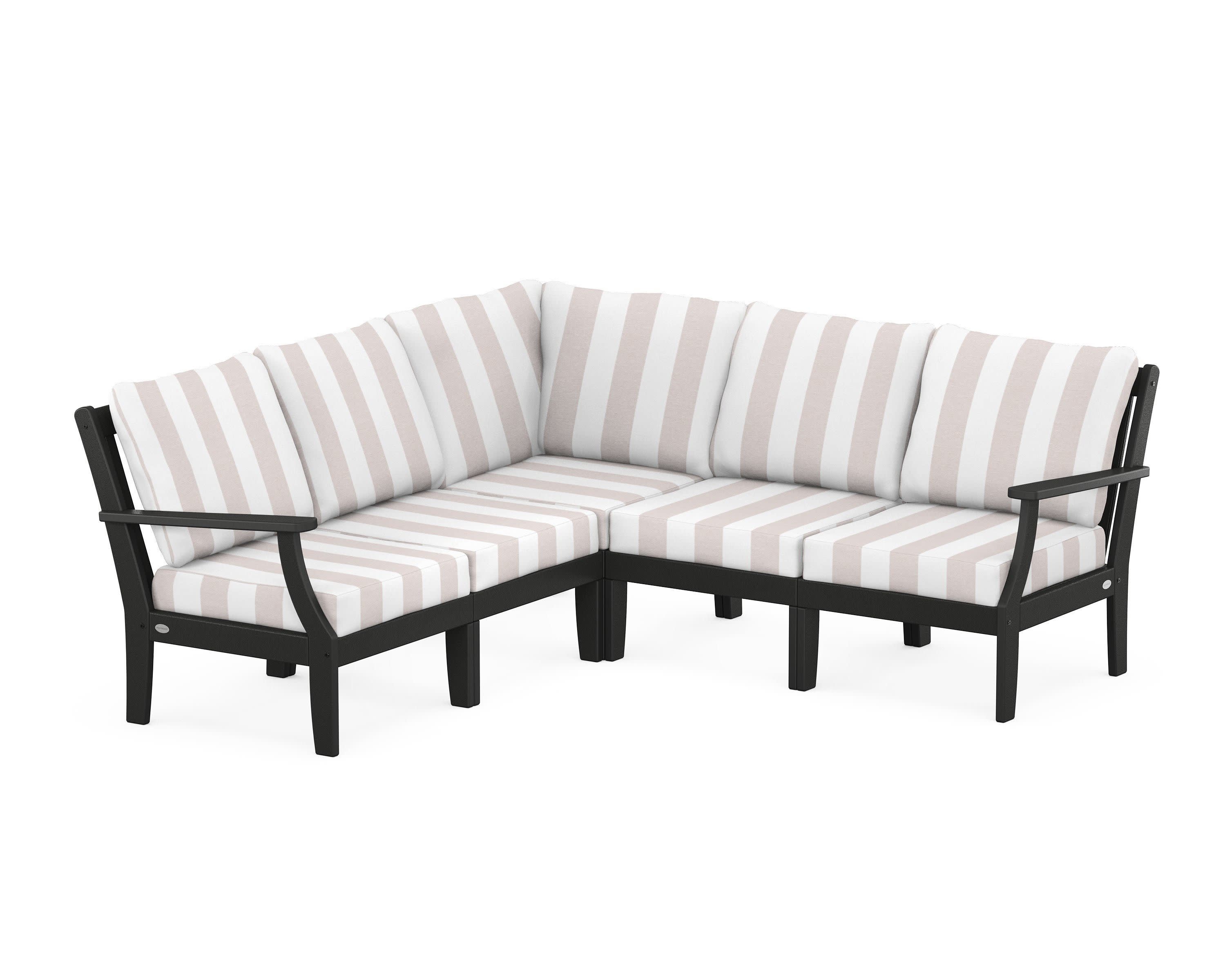 Braxton Modular 5-Piece Deep Seating Set in Black / Cabana Stripe Dune Burlap