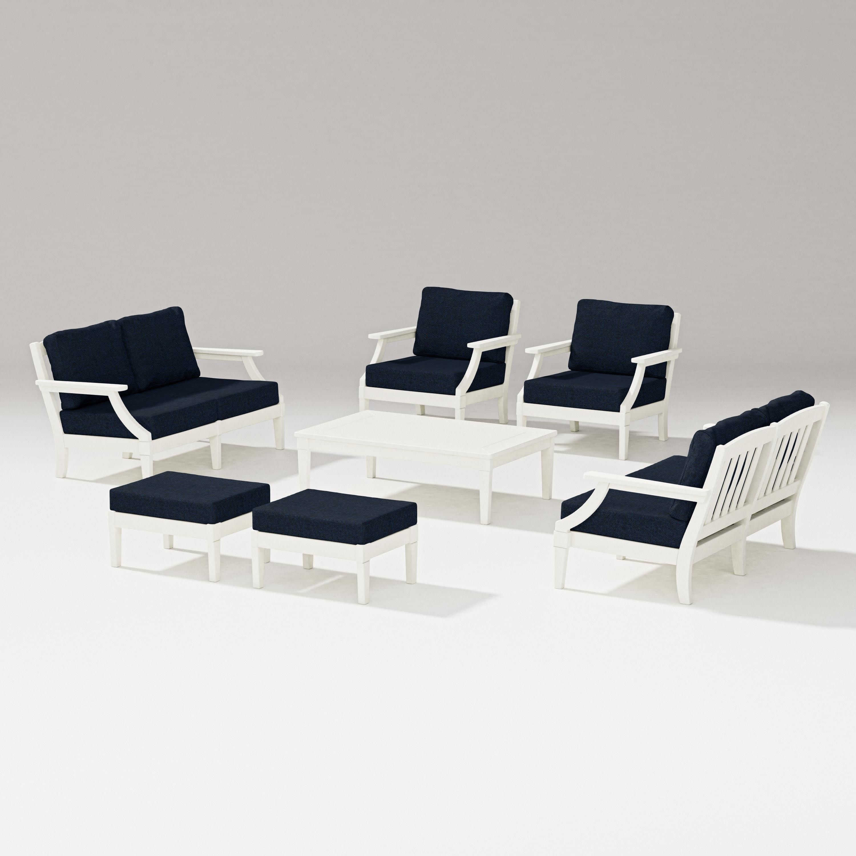 Estate 7-Piece Lounge Loveseat Set in Vintage White / Marine Indigo