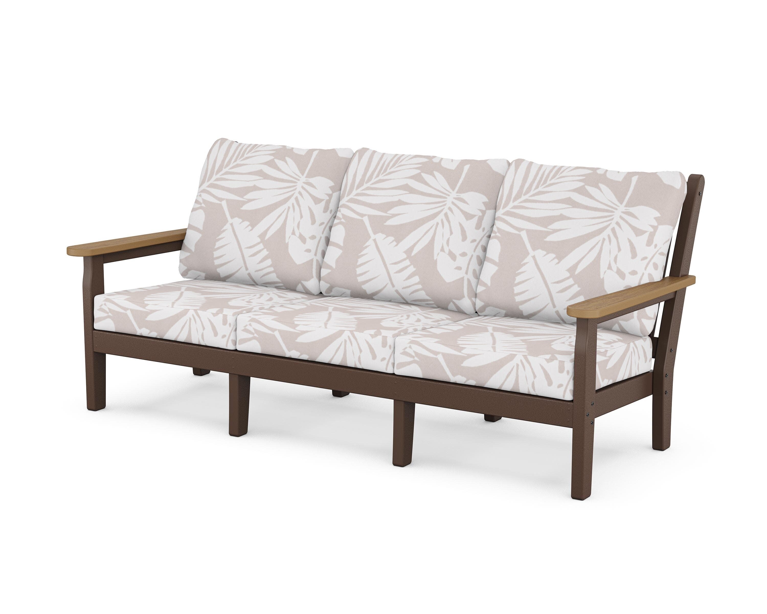 Chippendale Deep Seating Sofa in Mahogany / Natural / Leaf Dune Burlap