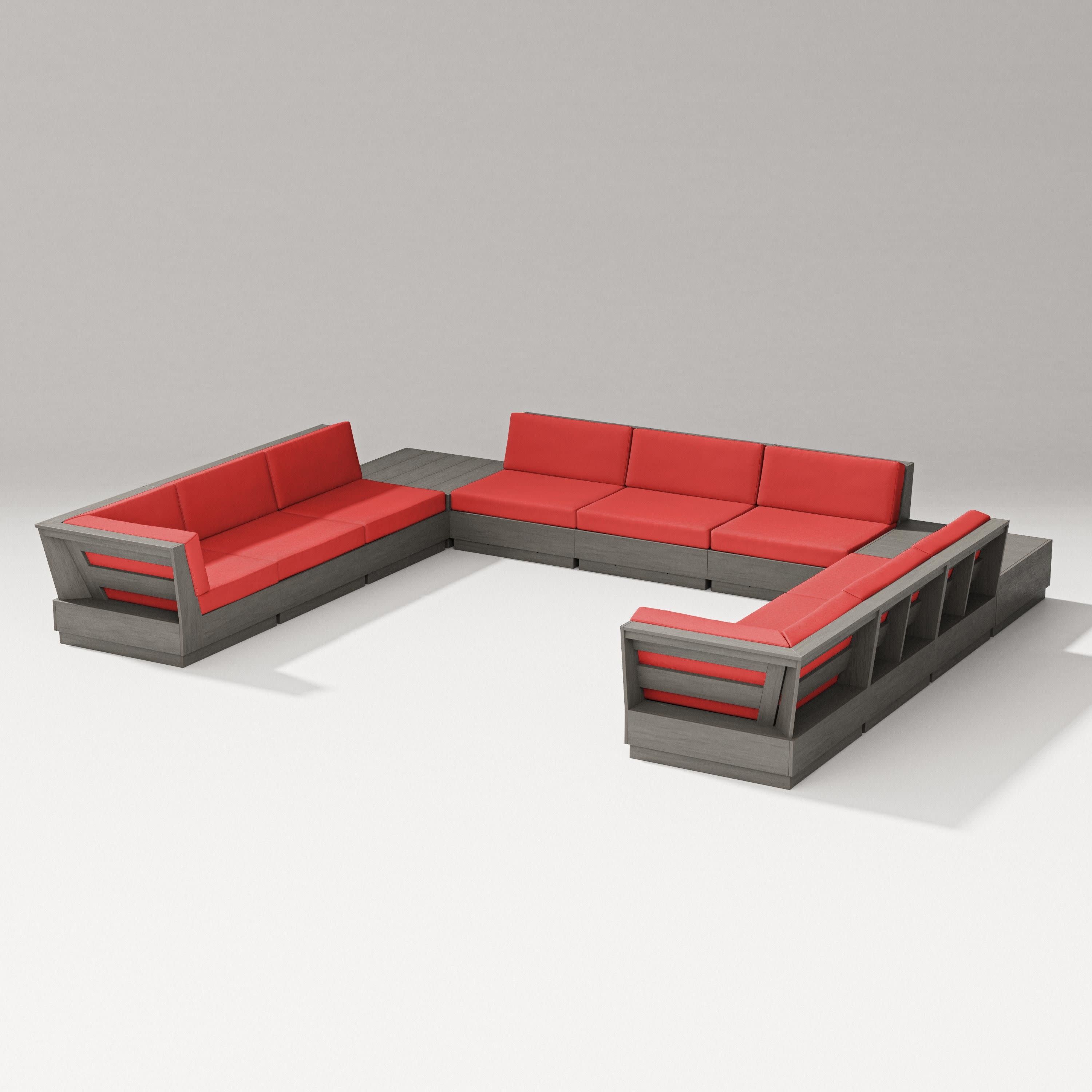 Elevate 11-Piece U-Shaped Sofa Sectional in Driftwood / Crimson Linen