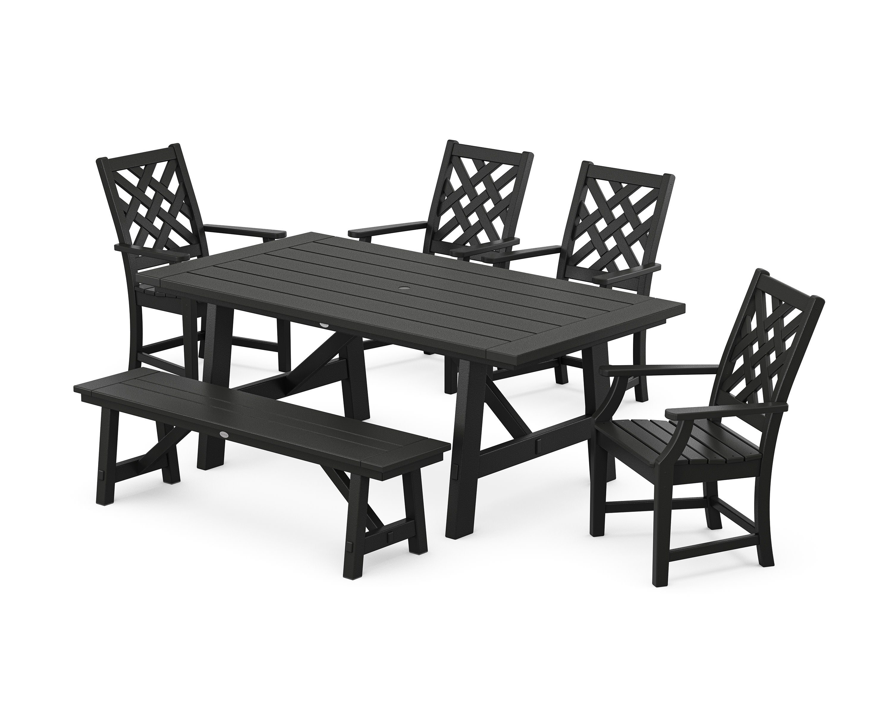 Wovendale 6-Piece Rustic Farmhouse Dining Set with Bench in Black