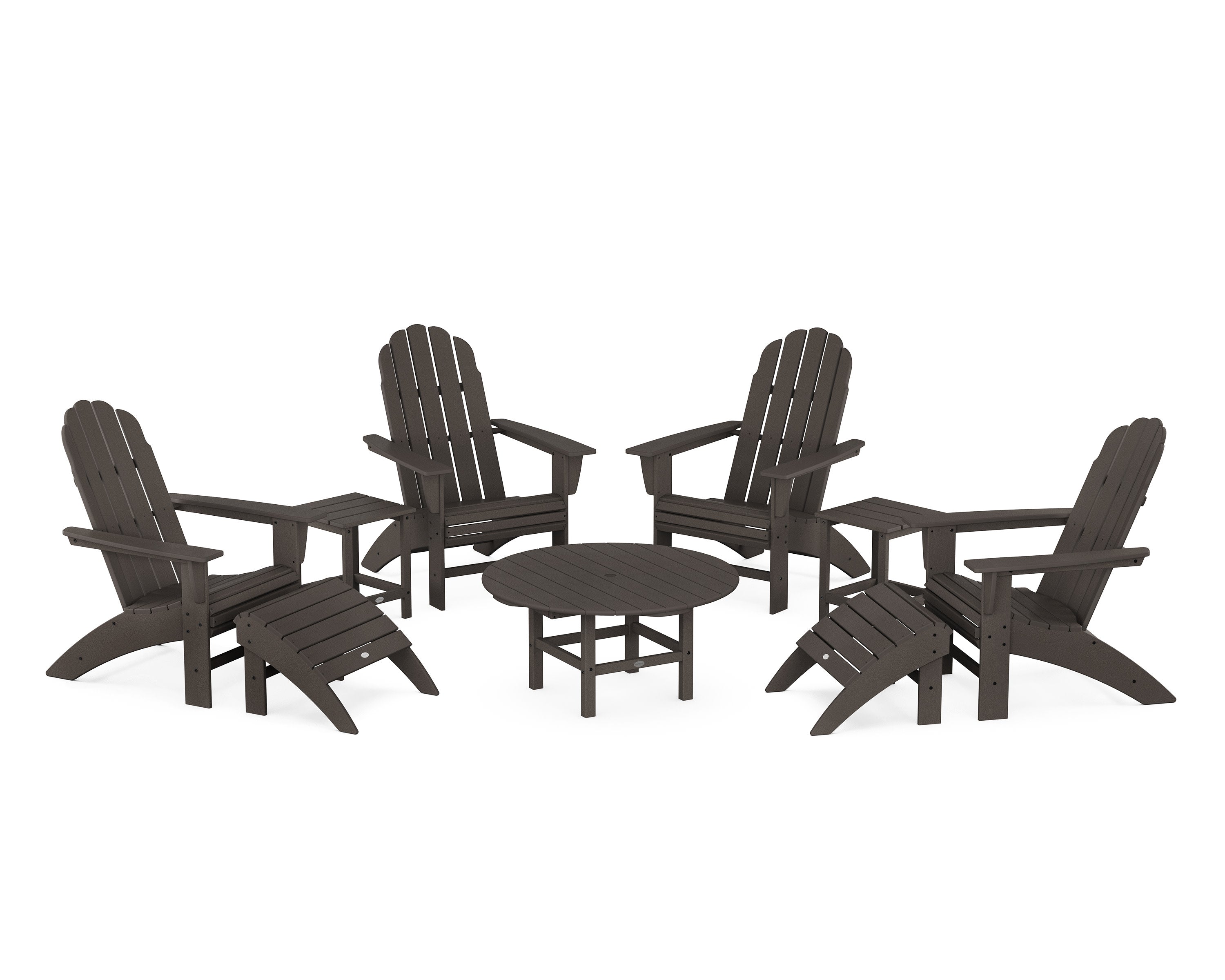 Vineyard Curveback Adirondack Chair 9-Piece Conversation Set in Vintage Coffee