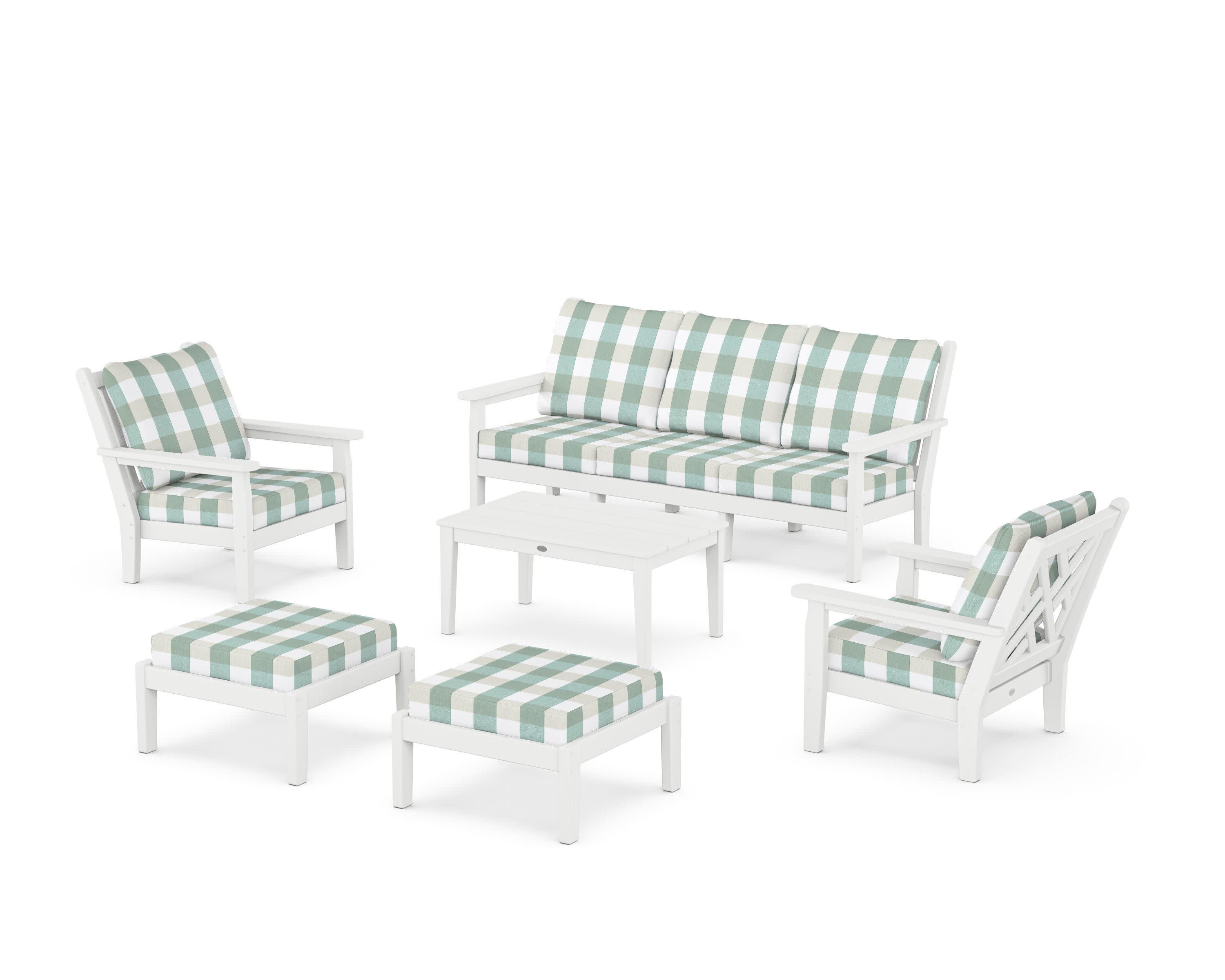 Chippendale 6-Piece Lounge Sofa Set in White / Buffalo Plaid Glacier Spa