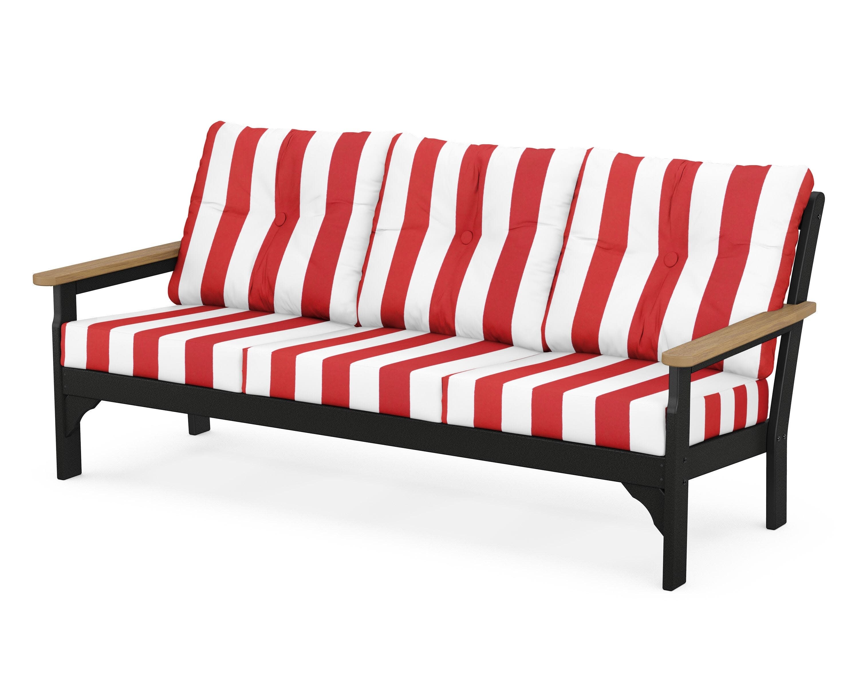 Vineyard Deep Seating Sofa in Black / Natural / Cabana Stripe Crimson